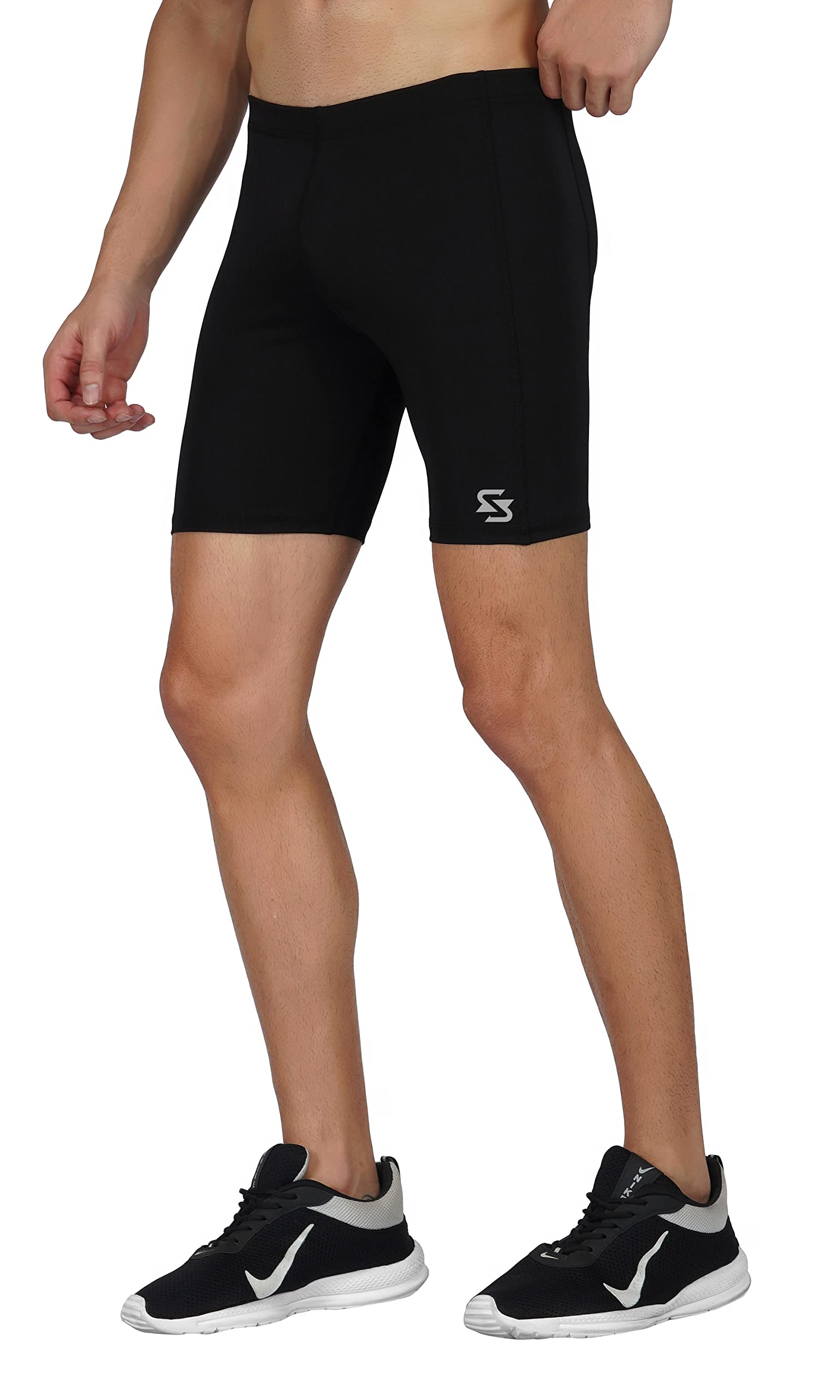 Sportinger Men's Compression Shorts - Nylon Workout Tights for Gym, Running, Cycling, Swimming | Basketball, Tennis, Yoga & Sports Activities | Perfect for Training, Competition & Recovery