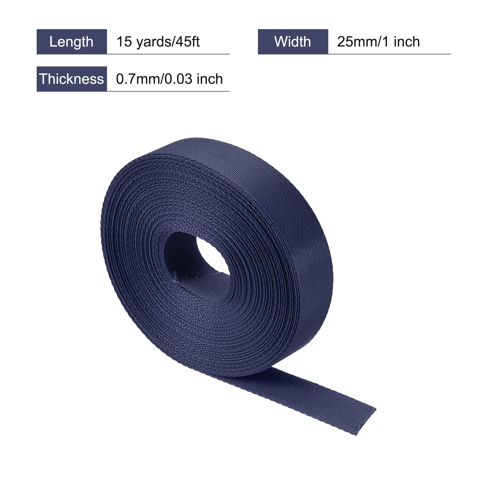 MeccaniXity 1-Inch Flat Nylon Webbing Strap - 15 Yards Dark Blue - Heavy Duty Adjustable Belt for Backpacks, Luggage, Cargo Straps & Outdoor Gear - Perfect for Travel, Camping & DIY Projects