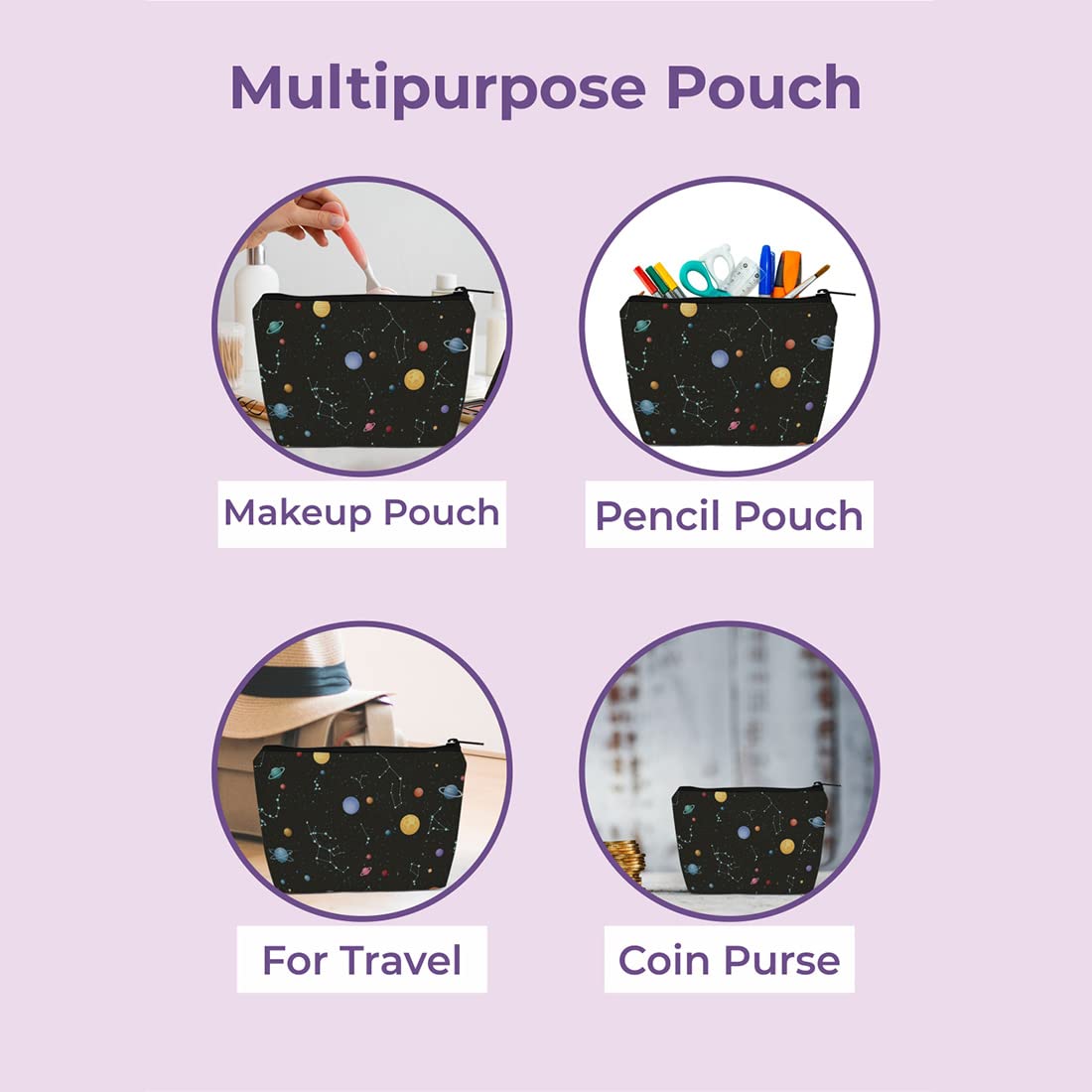 Crazyify Printed Makeup Pouch Set of 2 - Waterproof Cosmetic Bag & Travel Toiletry Organizer for Women | Perfect for Makeup Brushes, Skincare, Jewelry & Travel Essentials (Home, Gym, Vacation Use)
