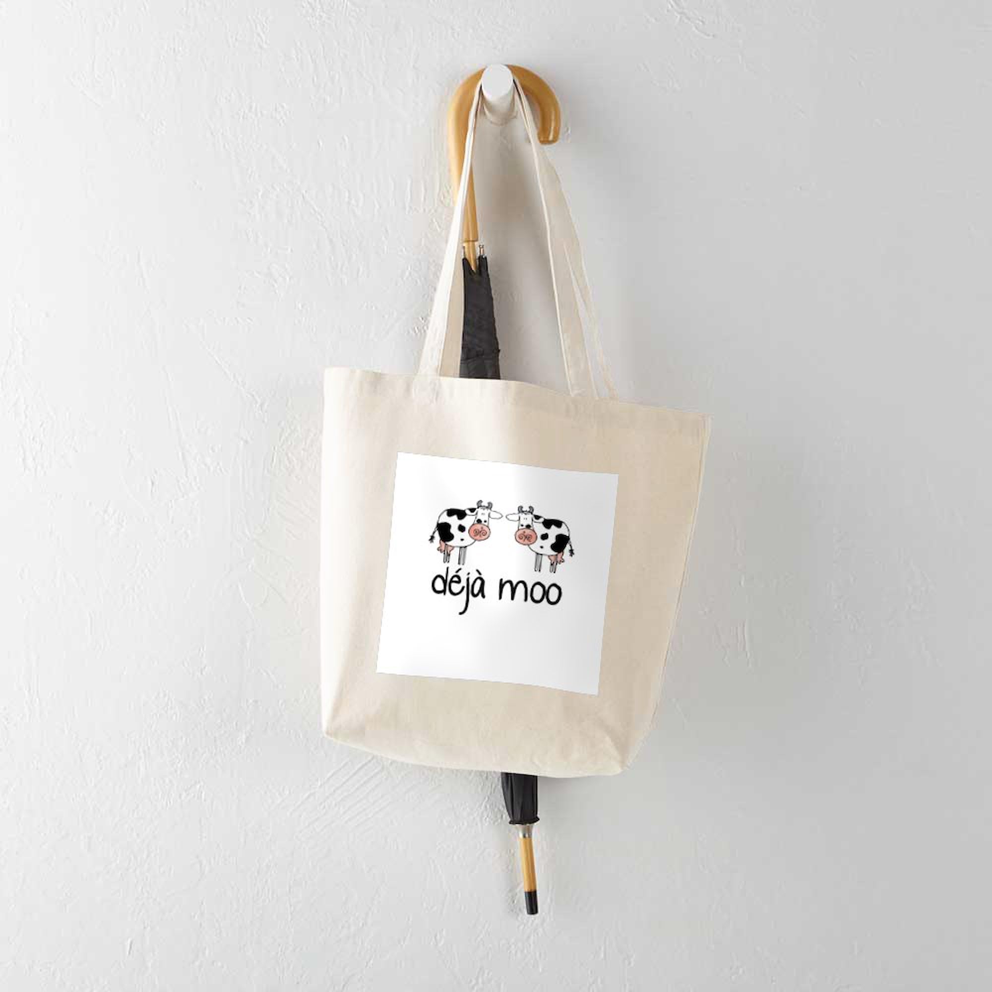 Déjà Moo Natural Canvas Tote Bag - Eco-Friendly Reusable Grocery Shopping Bag for Women & Men | Perfect for Farmers Market, Beach Trips & Daily Errands