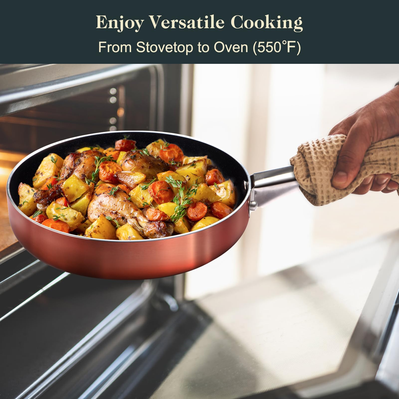 11-Piece Nonstick Ceramic Cookware Set - PFOA Free, Induction Compatible, Oven Safe Handles (450°F) - Perfect for Sauteing, Frying & Baking - Healthy Non-Toxic Pots and Pans for Home Kitchen