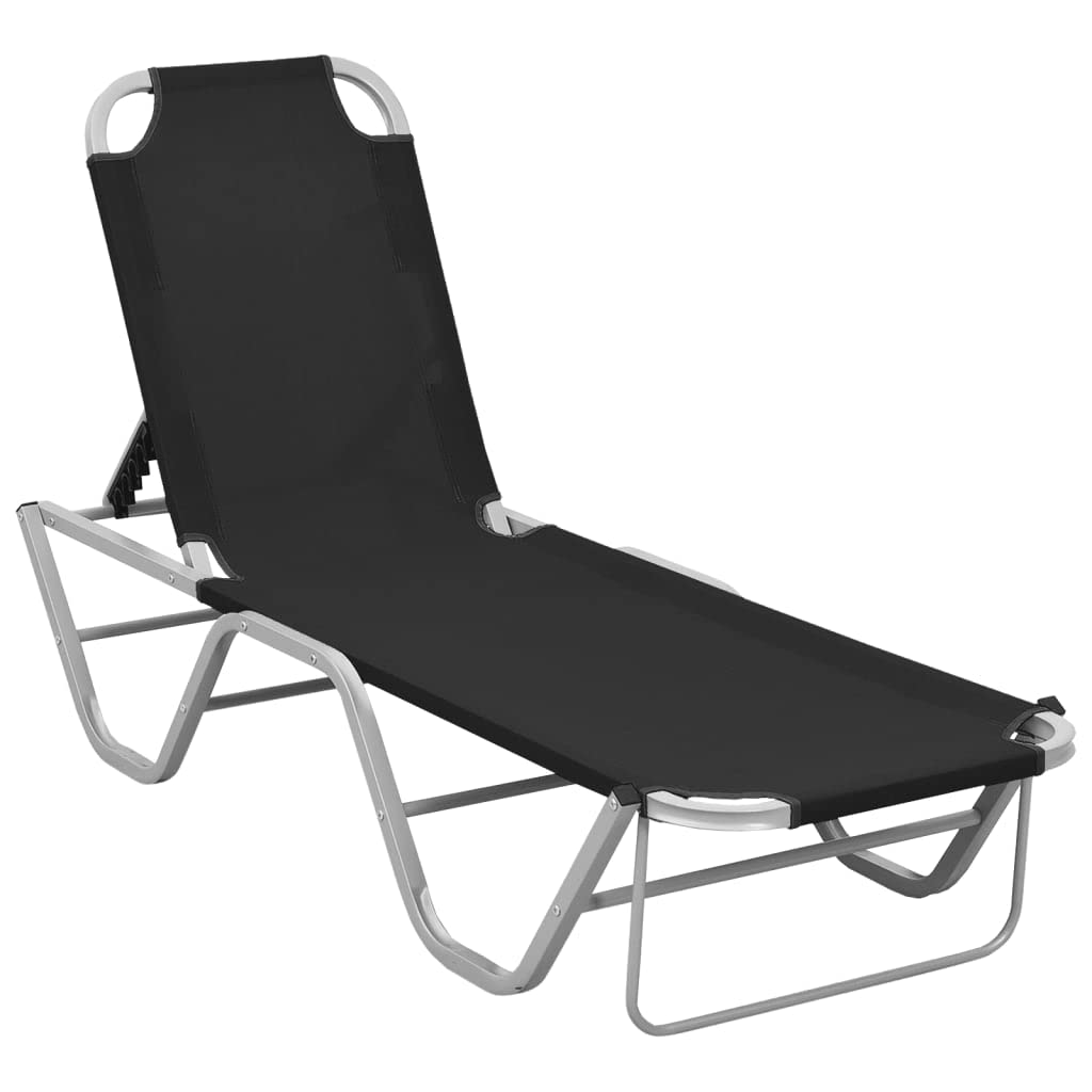 Premium SKM Sun Lounger with Aluminum Frame & Durable Textilene Fabric in Black - Perfect for Poolside, Beach, Patio, and Outdoor Relaxation