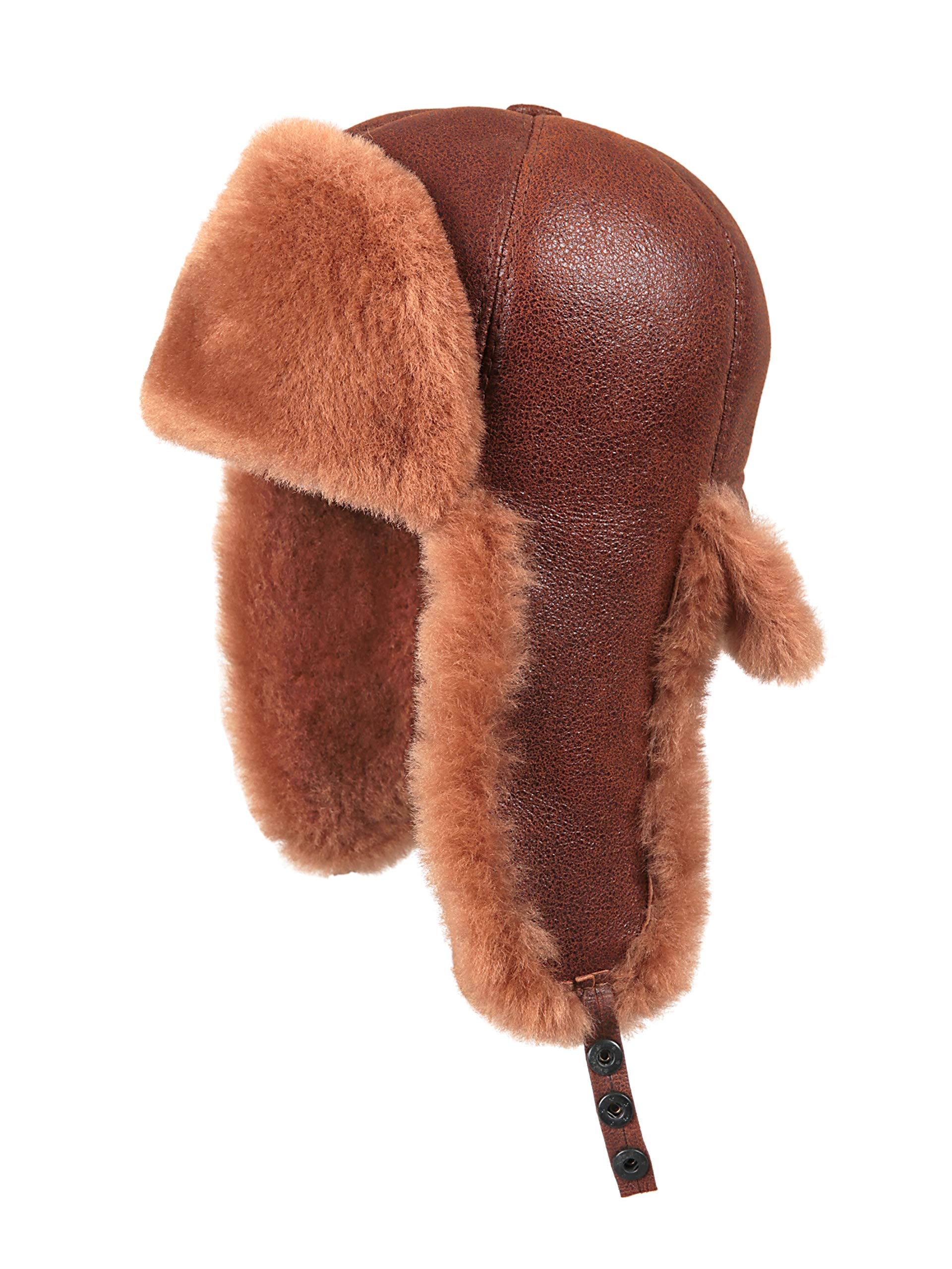 Men's Warm Shearling Sheepskin 6-Panel Russian Ushanka Fur Winter Hat - Cozy Cold Weather Accessory for Outdoor Activities & Arctic Adventures