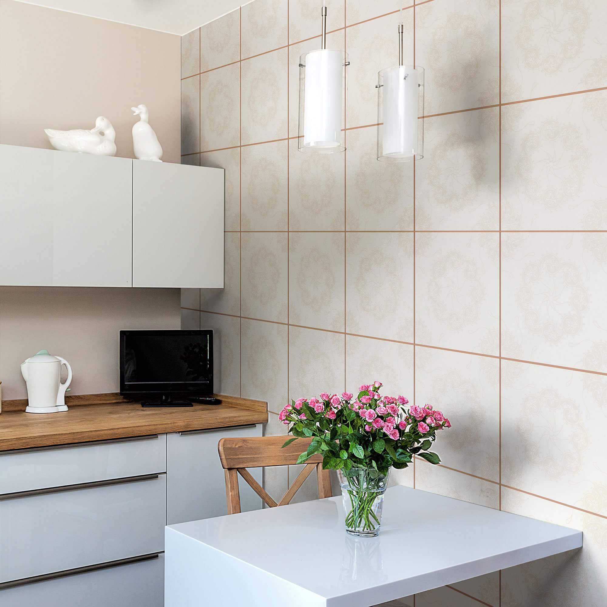 Champagne Medallion Tile Adhesive Peel and Stick Removable Wallpaper - Self-Adhesive Decorative Wall Covering for Kitchen, Bathroom & Home Decor
