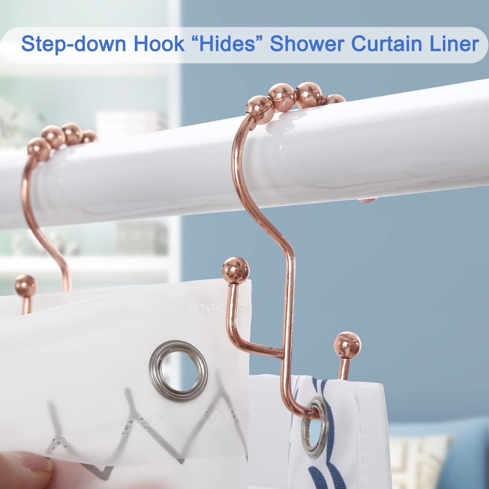SUTINE 12-Pack Rose Gold Shower Curtain Rings - Rust-Resistant Stainless Steel Hooks with Smooth Sliding Design for Double Shower Curtains & Liners | Perfect for Bathroom, Hotel, and Dorm Decor