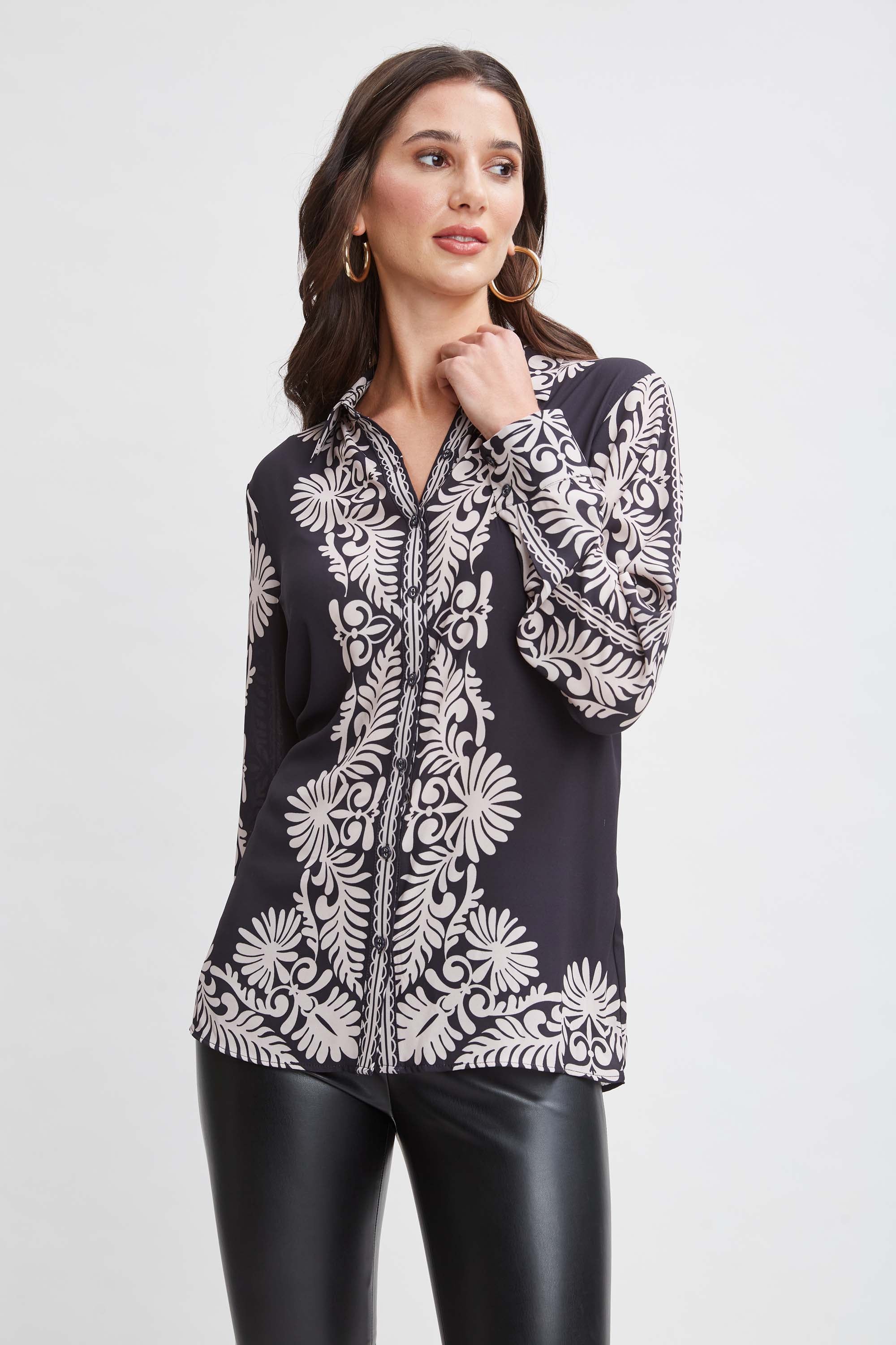 Tahari Womens Paisley Print Button Down Shirt - Long Sleeve Casual Blouse for Work, Office & Everyday Wear