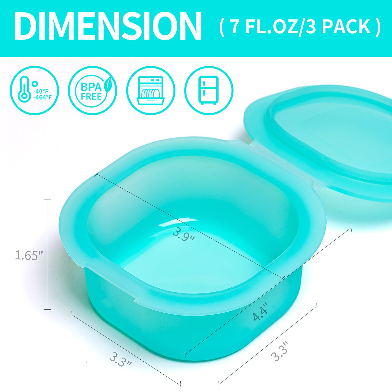 3-Pack Nonstick Silicone Square Egg Pan with Lid for Air Fryer - Perfect for Square Breakfast Eggs, Meal Prep & Healthy Cooking | BPA-Free, 3-Inch Green Containers