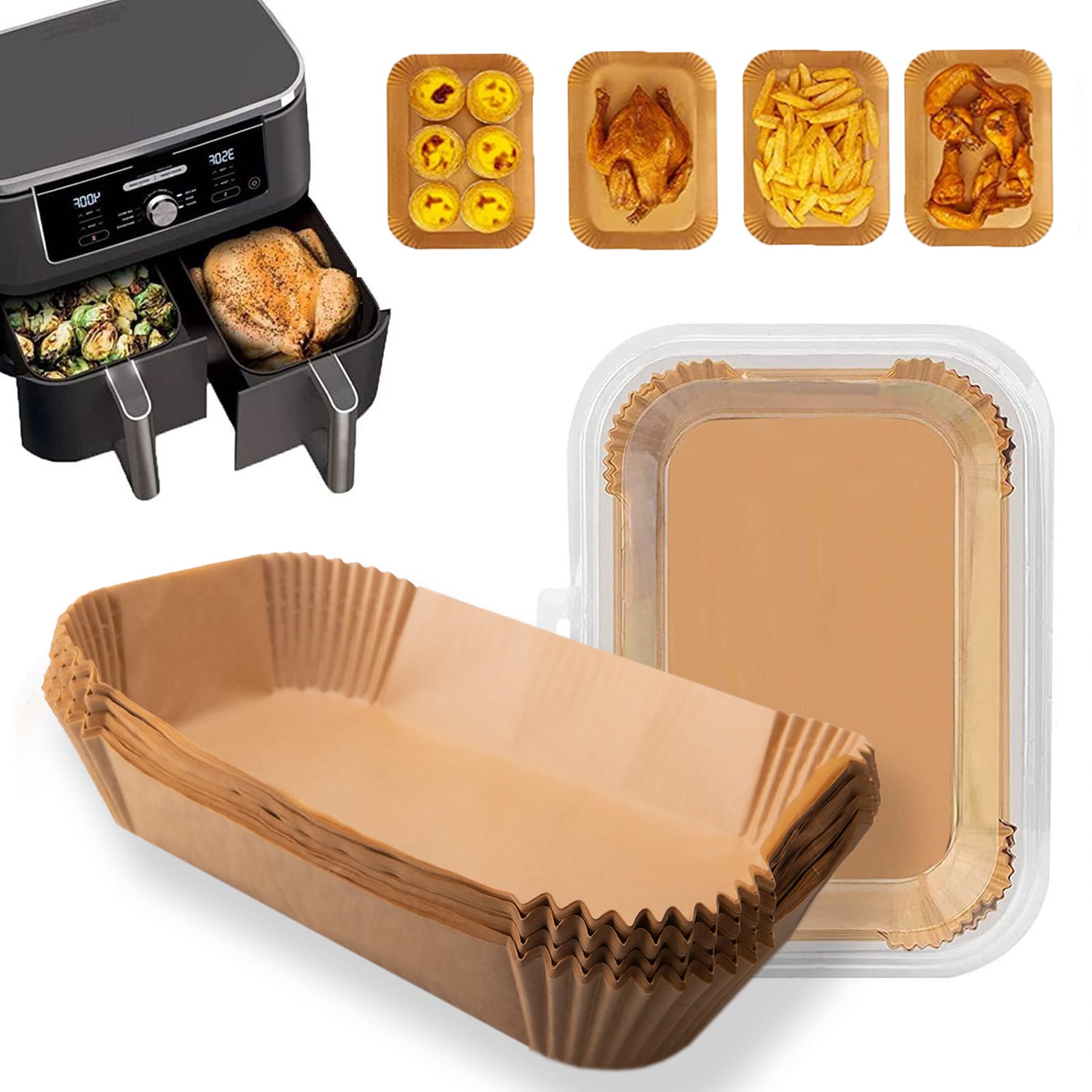 Premium Air Fryer Liners 100PCS - 8.6 x 5.5 Inch Non-Stick Parchment Paper Sheets for Tower AF300UK, AF400UK & Dual Zone Air Fryers - Reusable, Oil-Resistant Baking Accessories for Healthy Cooking & Easy Cleanup