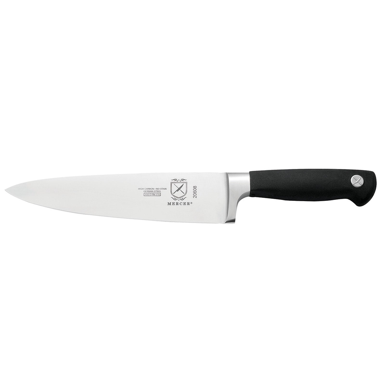 Mercer Culinary Genesis 8 Inch Chef Knife - Premium German Stainless Steel Blade with Ergonomic Black Handle - Perfect for Slicing, Dicing, and Chopping Vegetables, Meat, and Herbs in Professional & Home Kitchens