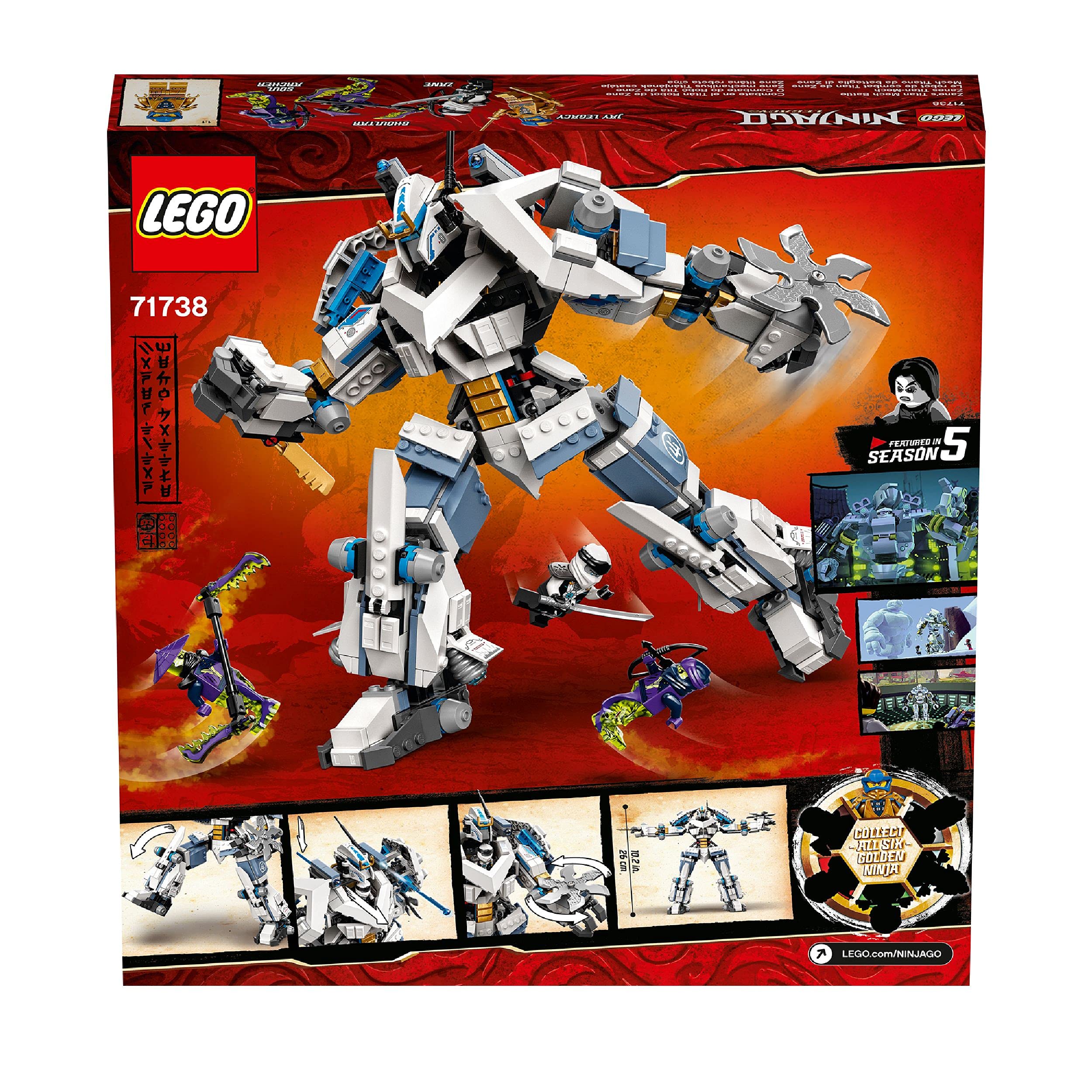 LEGO 71738 Ninjago Zane's Titan Robot Battle Set - Action-Packed Ninja Robot Toy with Jay Dorado & Zane Minifigures vs Ghost Warriors - Perfect Gift for Kids Ages 9+ | Epic Ninja Battles & Creative Play