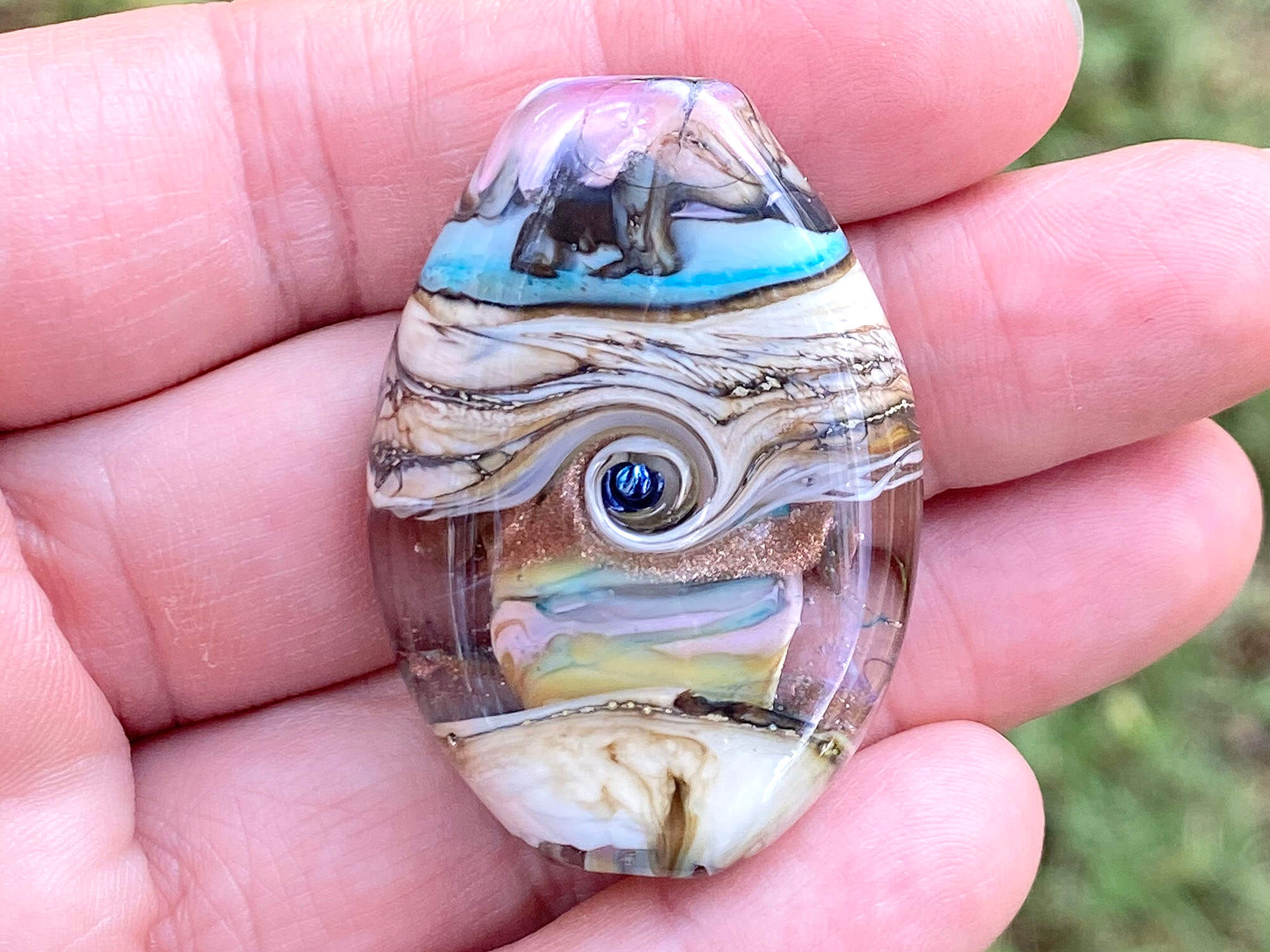 Pastel Blue & Pink Organic Lampwork Focal Bead SRA - Handmade Glass Beads for Jewelry Making, DIY Crafts, Bracelets & Necklaces - Perfect for Boho, Wedding & Gift Designs