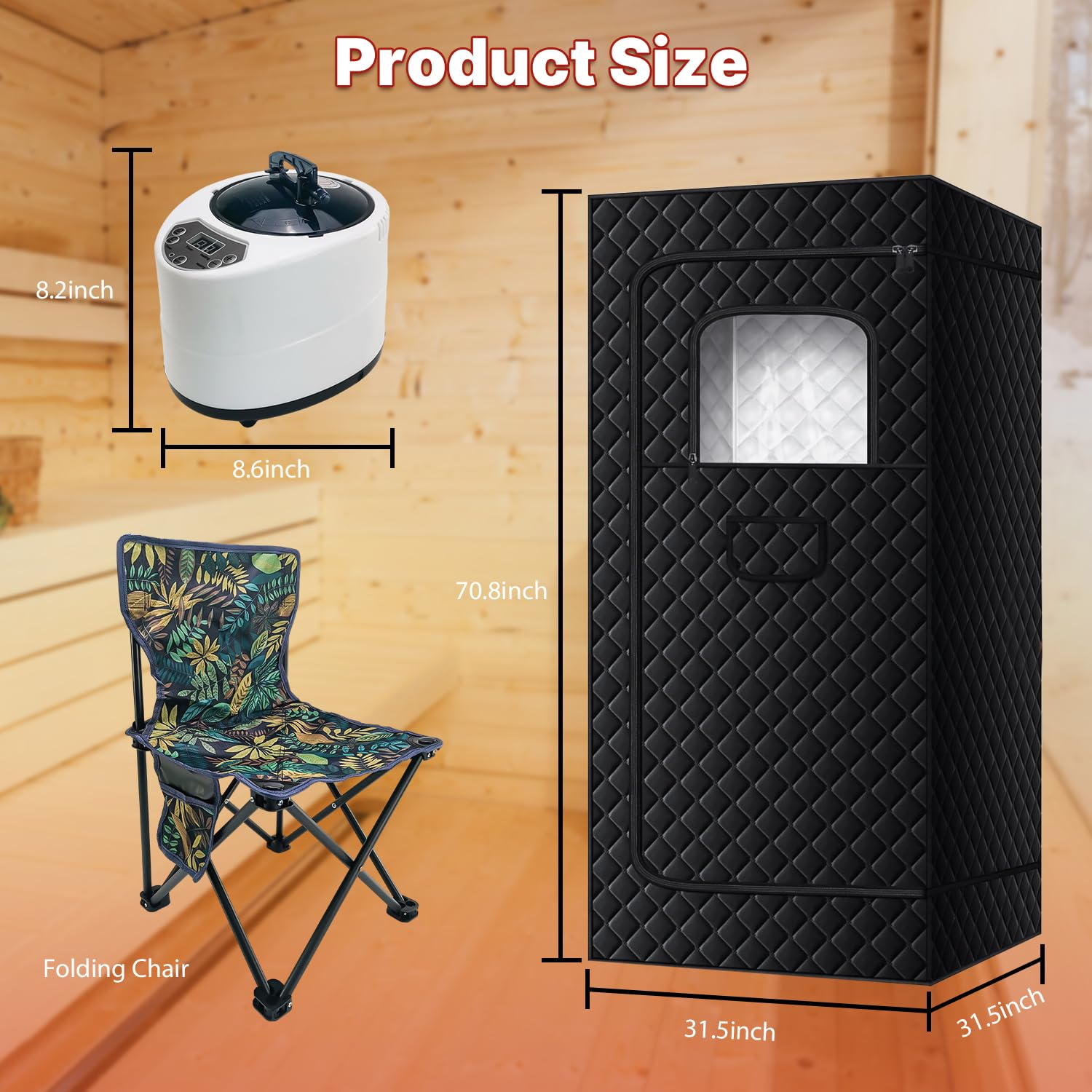 Portable Steam Sauna Tent for Home - 2.6L Steamer with Remote Control, Foldable Chair, 9 Heating Levels & 99-Minute Timer (31.5