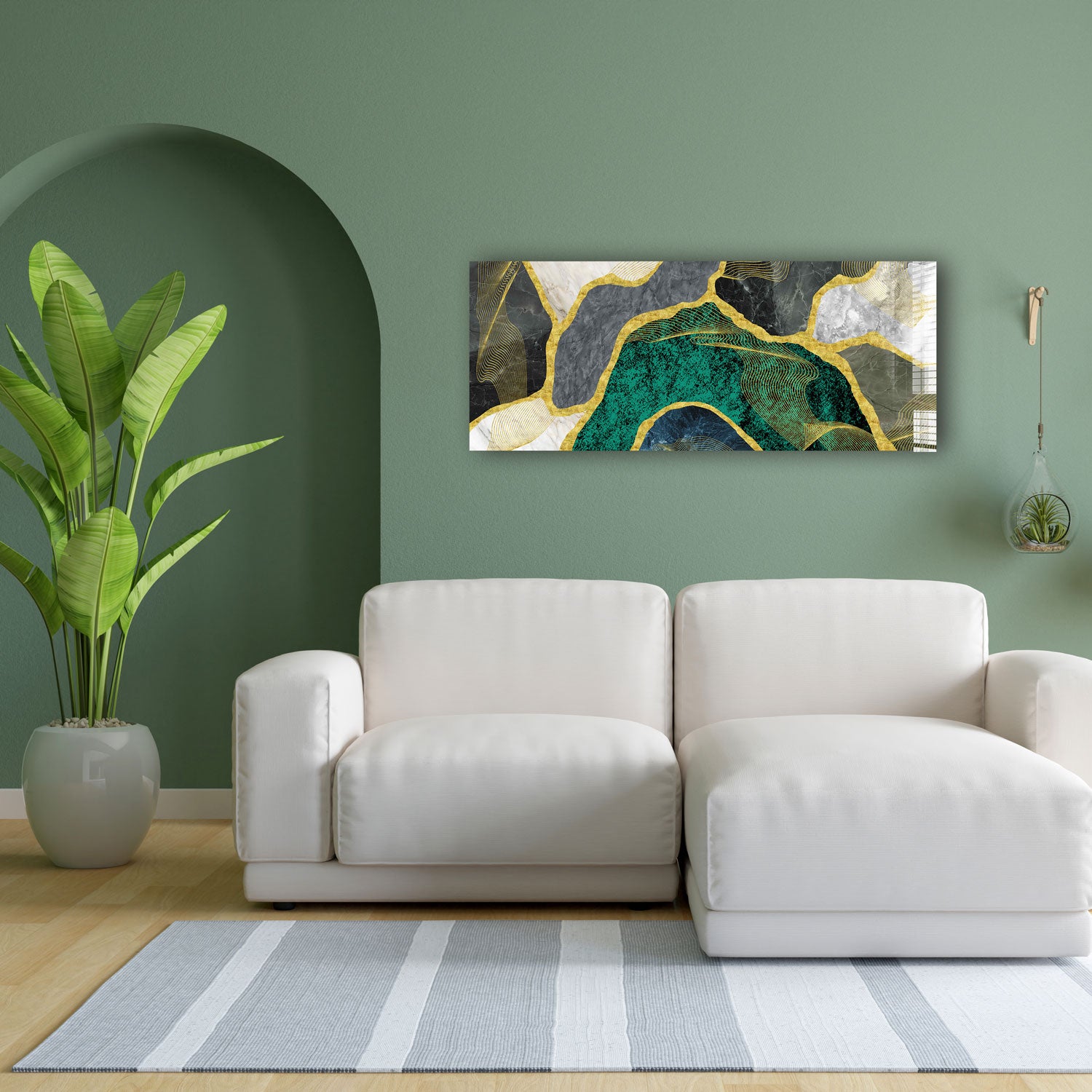 Elegant Green Marble Design Panoramic Wallpaper - Perfect for Living Room, Bedroom & Office Decor