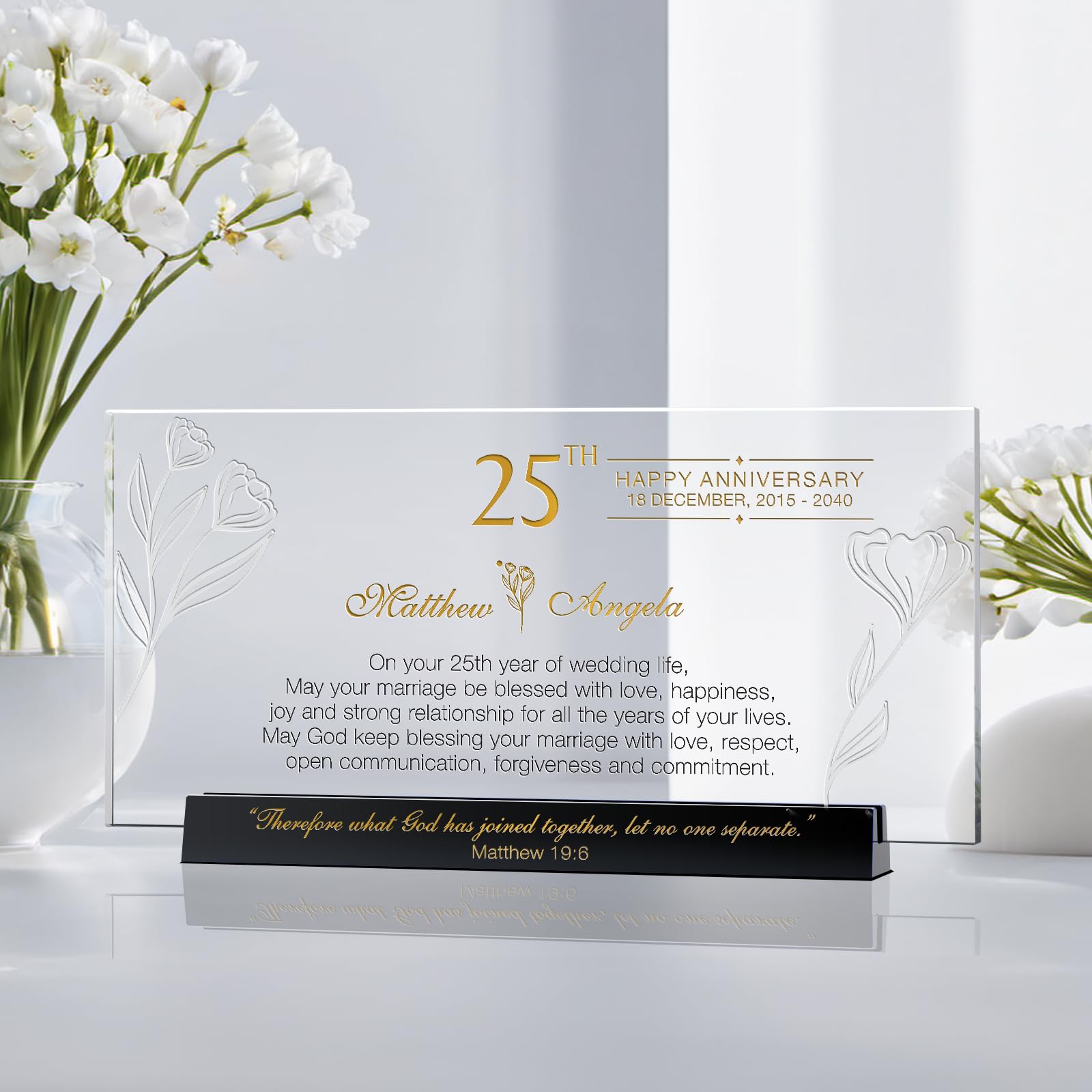 Personalized Silver Wedding Anniversary Gift for Parents & Couples - Custom Engraved Name & Date - 25th Anniversary Keepsake from Children or Best Friend (8.5 Inch) - Perfect for Church Ceremonies, Vow Renewals & Romantic Celebrations