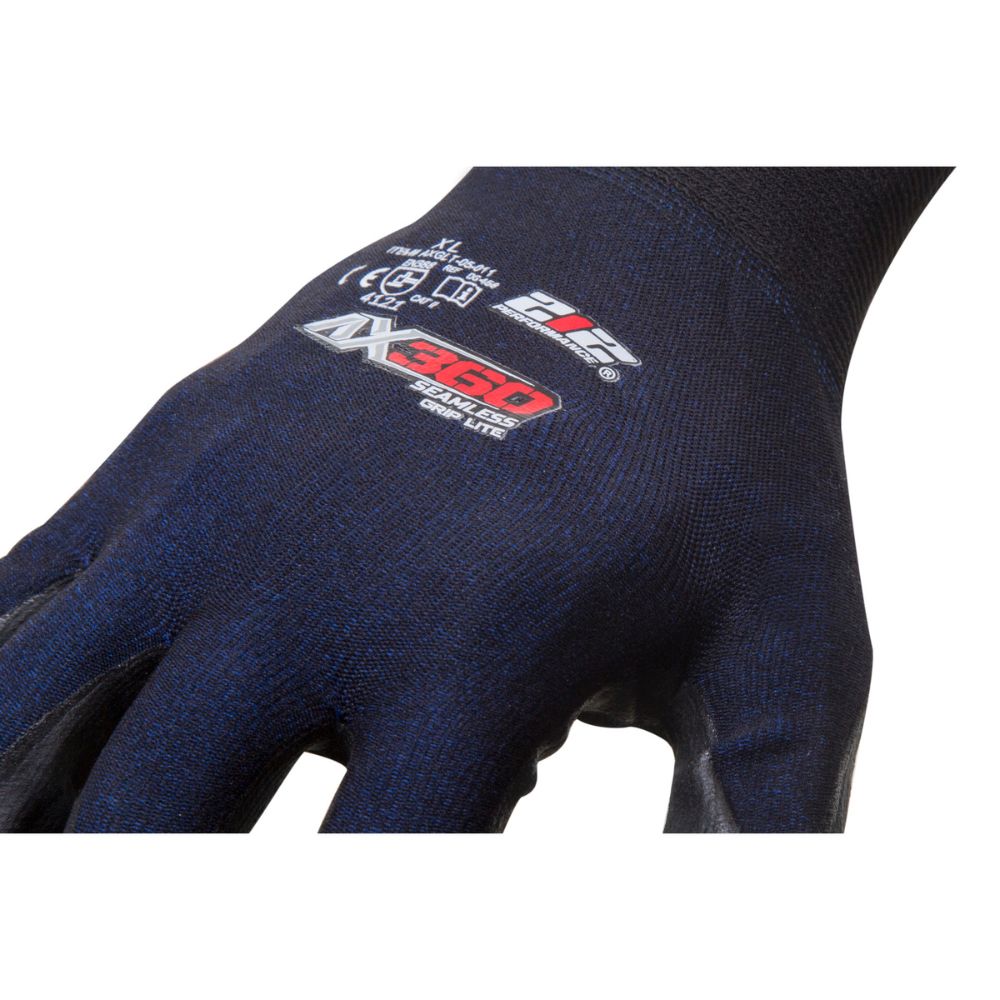212 Performance AXGLT 05 010PR AX360 Grip Lite Nitrile Dipped Work Gloves - 1 Pair, Large, Black/Blue - Durable & Comfortable for Construction, Warehouse & DIY Projects