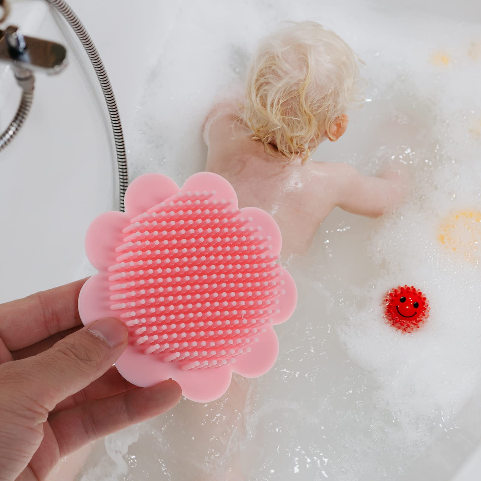 Baby Hair Brush & Scalp Exfoliator - Gentle Hair Massager & Dandruff Scrubber for Newborns, Toddlers & Kids (Pink) - Perfect for Bath Time & Sensitive Scalp Care