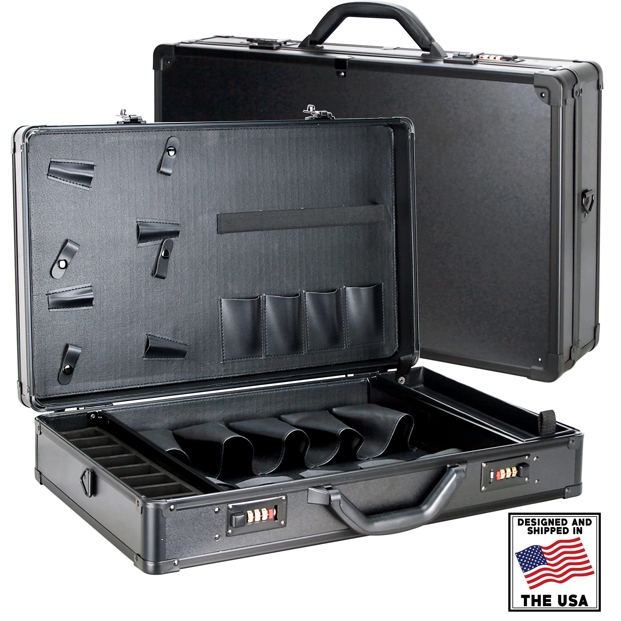 VER Beauty Professional Barber Case - Portable Travel Stylist Tool Organizer with NumLock System | Black Matte Storage Box for Clippers, Trimmers, Shears, Scissors & Styling Tools | Perfect for Salon Professionals & Mobile Barbers