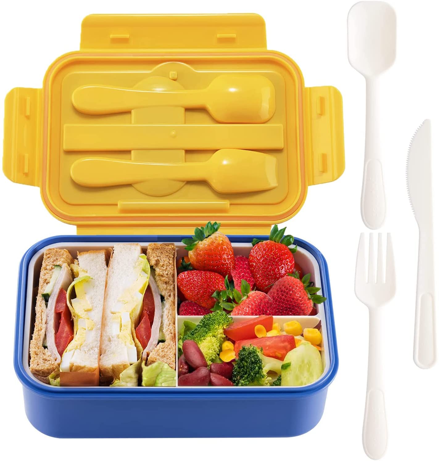 WILDAURORA 1400ML Bento Box for Adults - Leak Proof 3 Compartment Lunch Container with Utensils, BPA Free & Microwave Safe | Perfect for Office, School, Picnics & Meal Prep