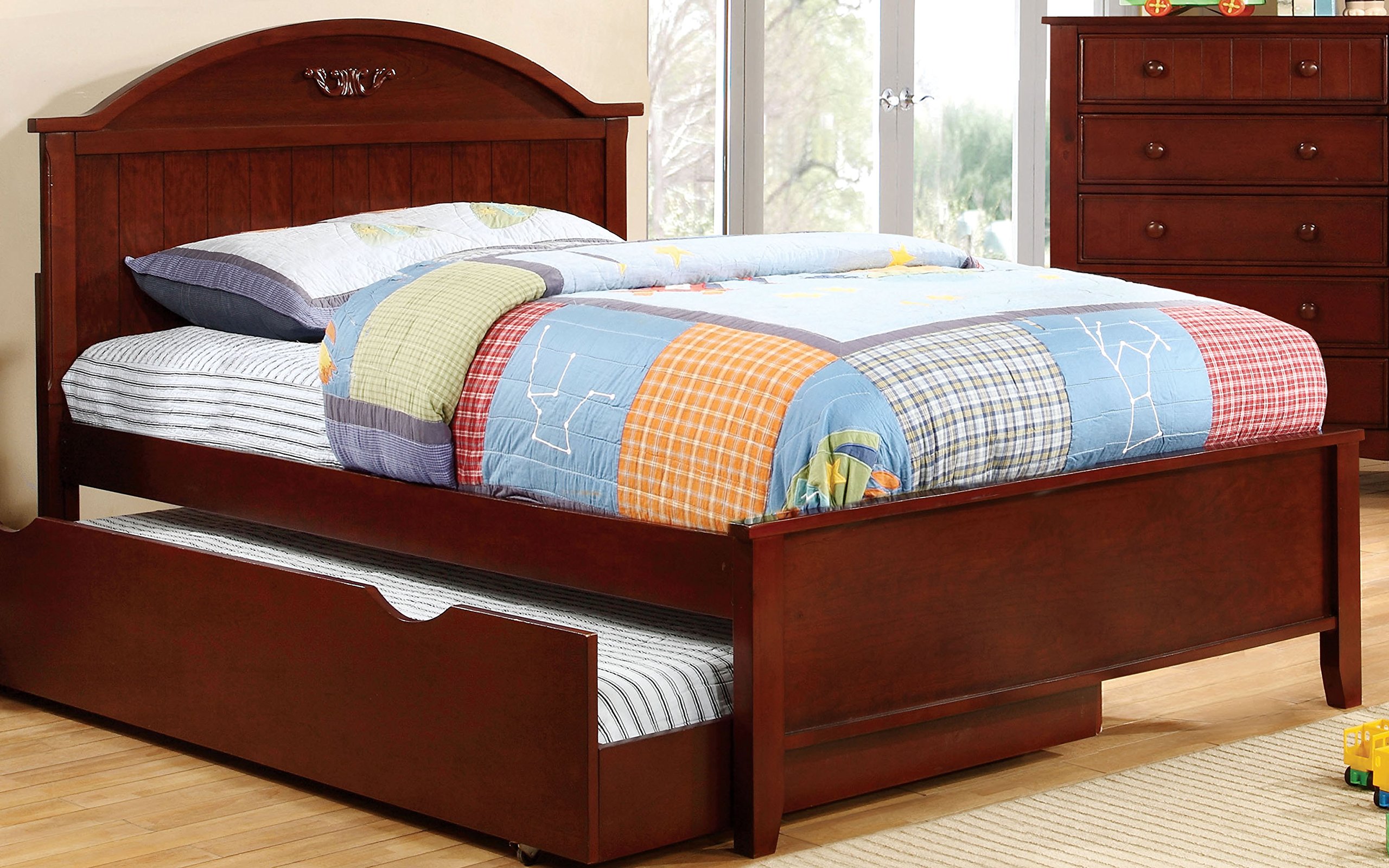 Furniture of America Chesterton Full Size Youth Panel Bed in Cherry Finish - Perfect for Kids' Bedrooms, Guest Rooms & Dorm Decor