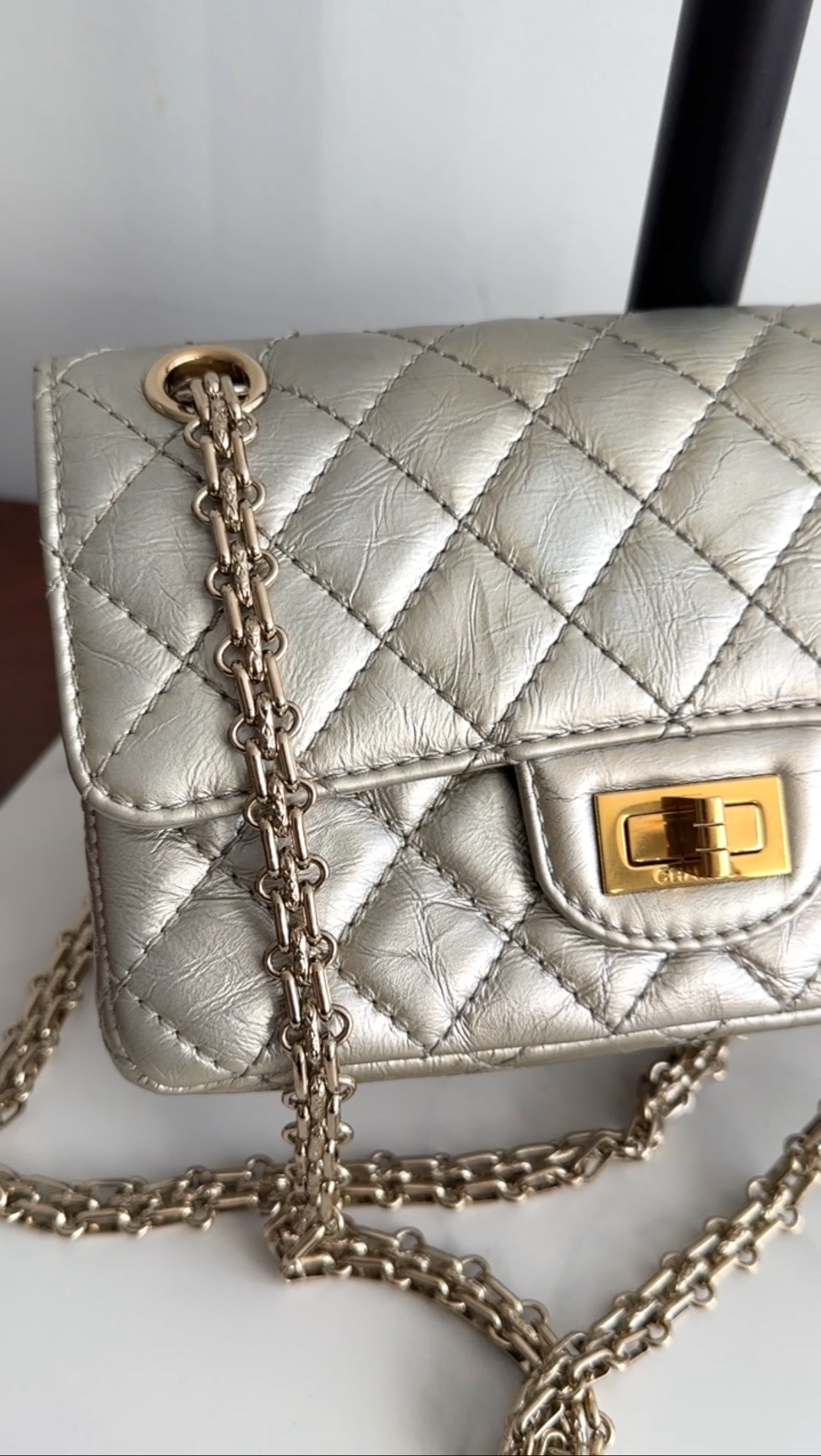 Chanel Silver Aged Leather Mini 2.55 Reissue Flap Bag - Vintage Luxury Handbag for Women, Perfect for Evening Parties & Special Occasions