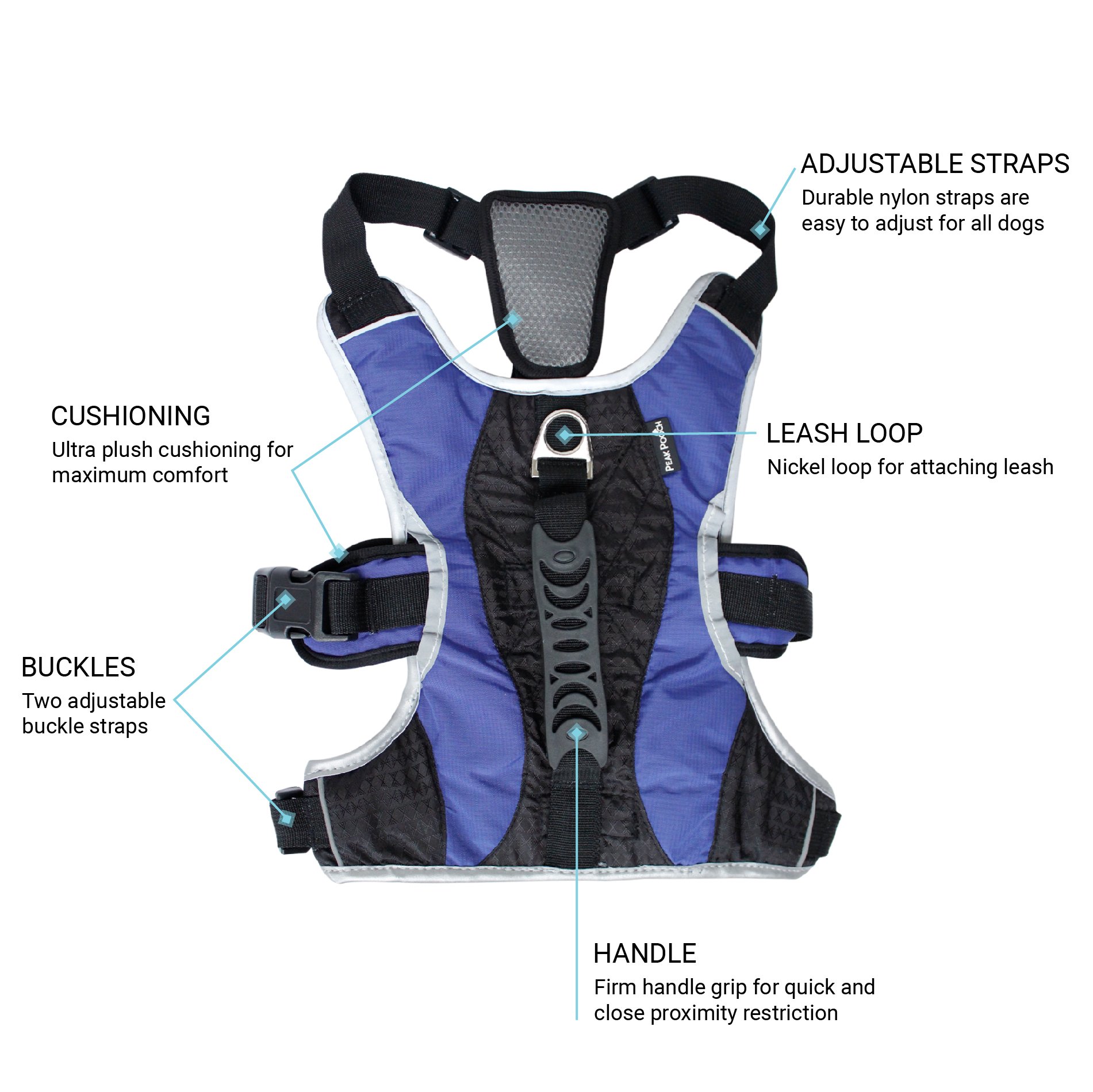 No-Pull Dog Harness with Padded Mesh Fabric, Reflective Trim & Lifting Handles - Adjustable Buckle Straps for Medium & Large Dogs - Blue Pet Vest for Walking, Hiking & Training - Comfortable & Secure Dog Gear