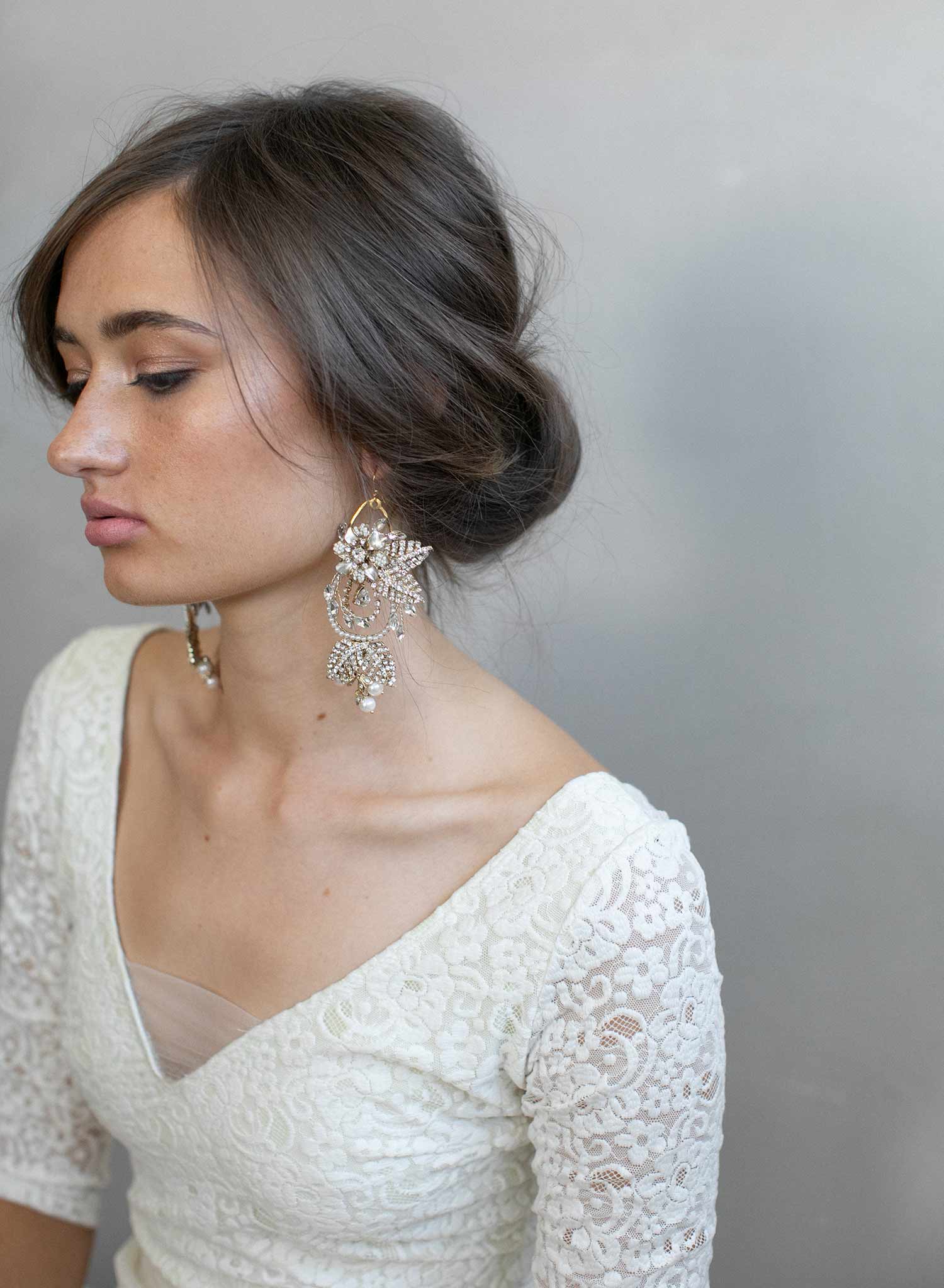 Elegant Gold Flower and Leaf Chandelier Earrings - Style #910 | Vintage-Inspired Dangle Earrings for Women | Perfect for Weddings, Parties & Evening Events