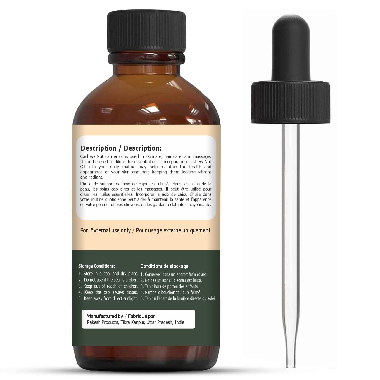 Organic Zing Cashew Nut (Anacardium Occidentale) Oil - 100% Pure Natural Carrier Oil for Skin Care, Hair Growth & Aromatherapy Massage | 30ml/1.01fl oz | Moisturizing Face Serum, Scalp Treatment & Relaxing Body Oil