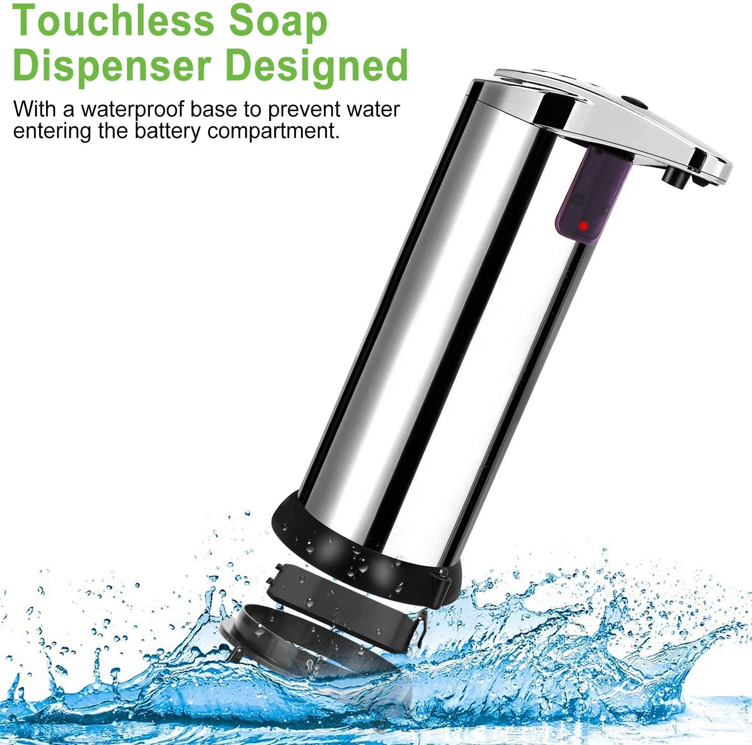 Automatic Infrared Touchless Soap Dispenser with Visible Window - Upgraded Stainless Steel Waterproof Base for Bathroom, Kitchen, Hotel & Restaurant | Hands-Free Sanitation Solution for Home, Office and Public Spaces