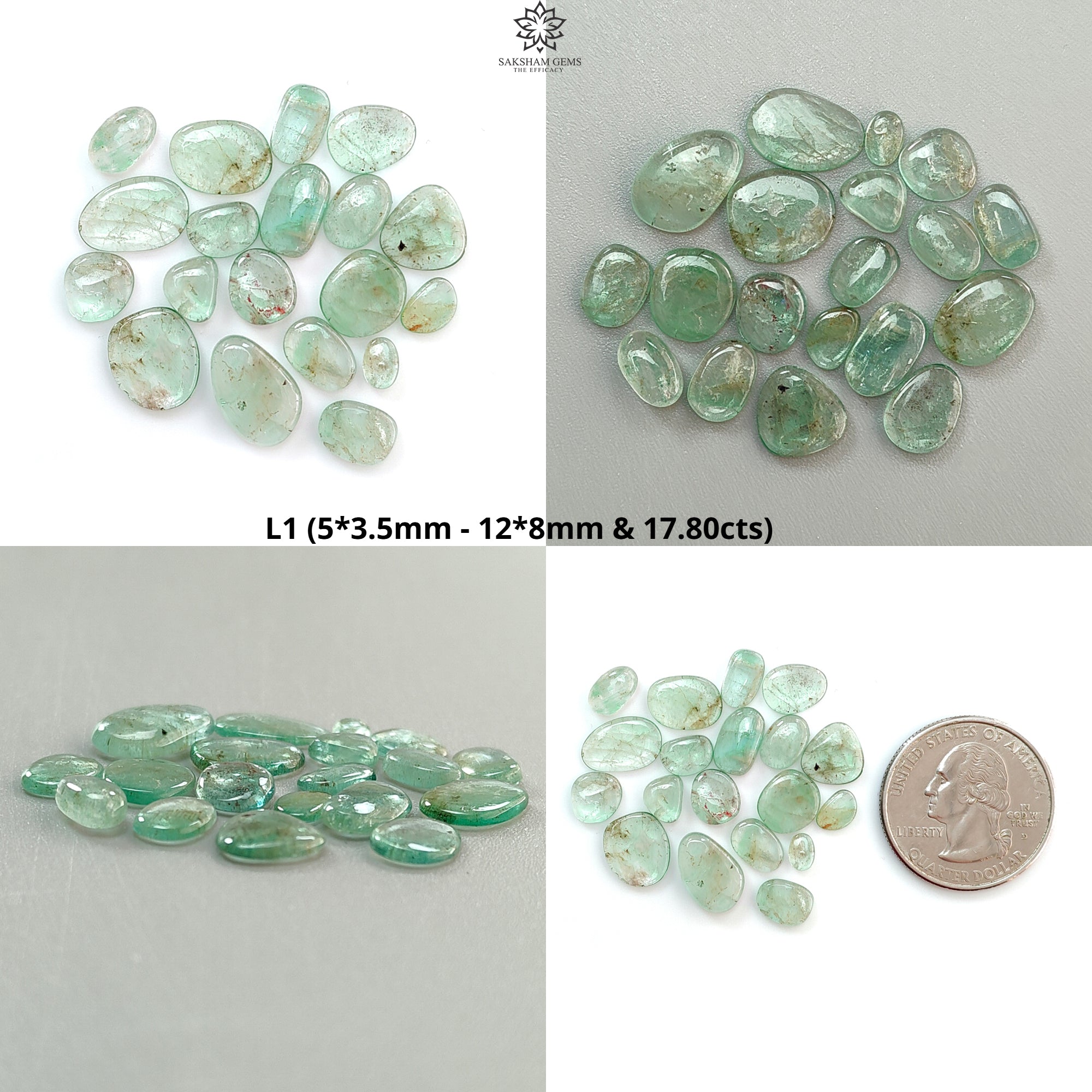Natural Untreated Emerald Gemstone Cabochon - 16pcs/19pcs Fancy Shape May Birthstone for Jewelry Making, Rings, Necklaces & DIY Crafts