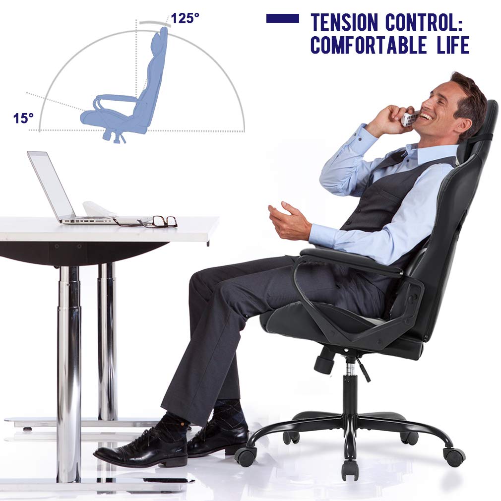 Best Ergonomic High-Back Gaming Chair for Office & PC - PU Leather Racing Style Computer Desk Chair with Lumbar Support & Swivel Base - Ideal for Back Pain Relief, Long Work Hours & Gaming Sessions - White Executive Rolling Task Chair for Men & Women