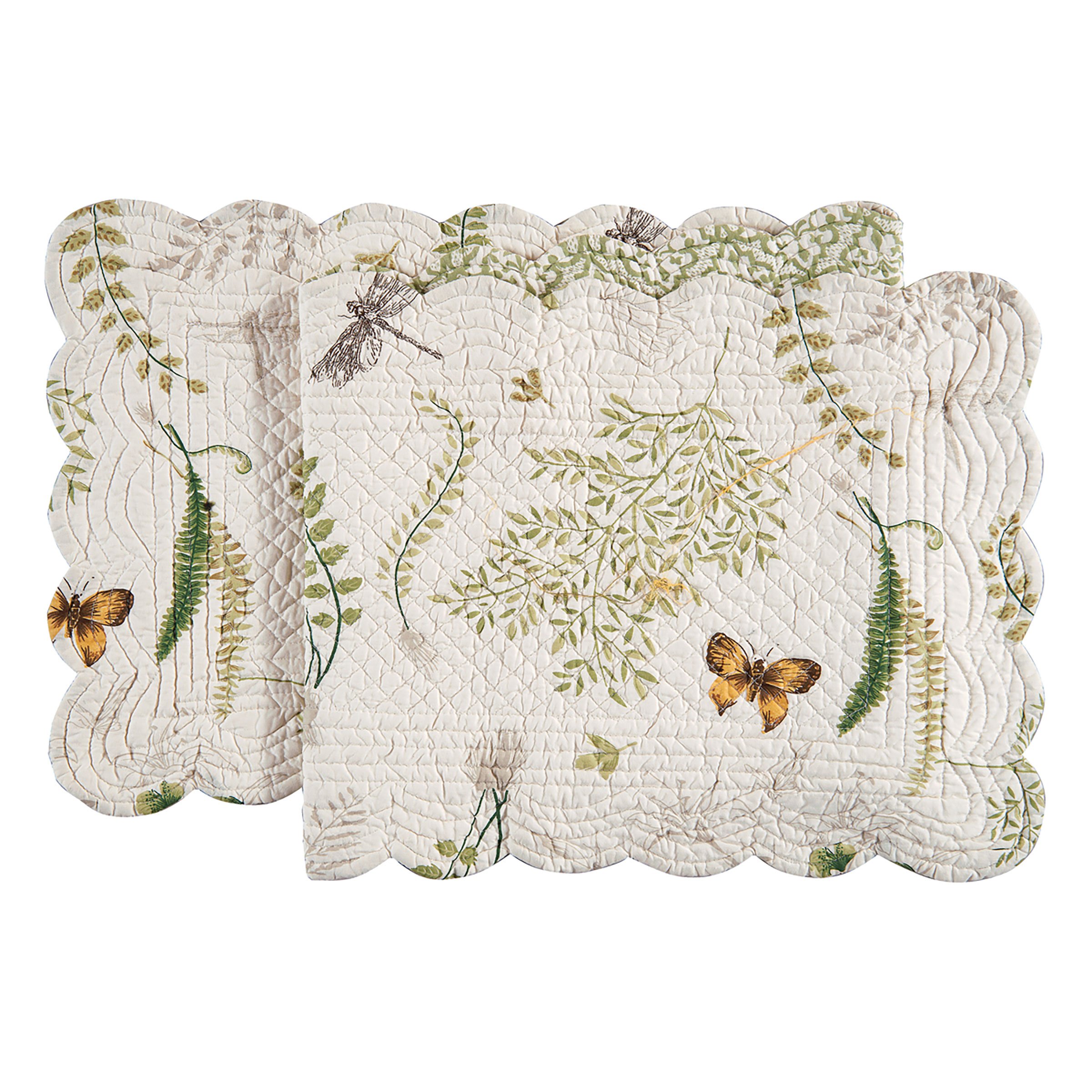 Reversible Cotton Quilted Table Runner 14x51 Inch - Spring Butterfly & Fern Design for Dining Table Decor | C&F Home Althea Collection | Perfect for Kitchen, Dinner Party & Seasonal Home Decoration
