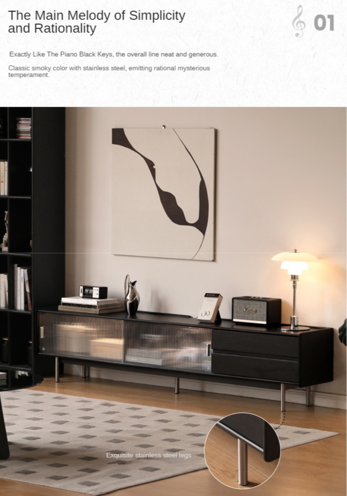 Oak Solid Wood Modern Black Floor TV Stand - Stylish Media Console for Living Room, Bedroom & Home Theater Setup