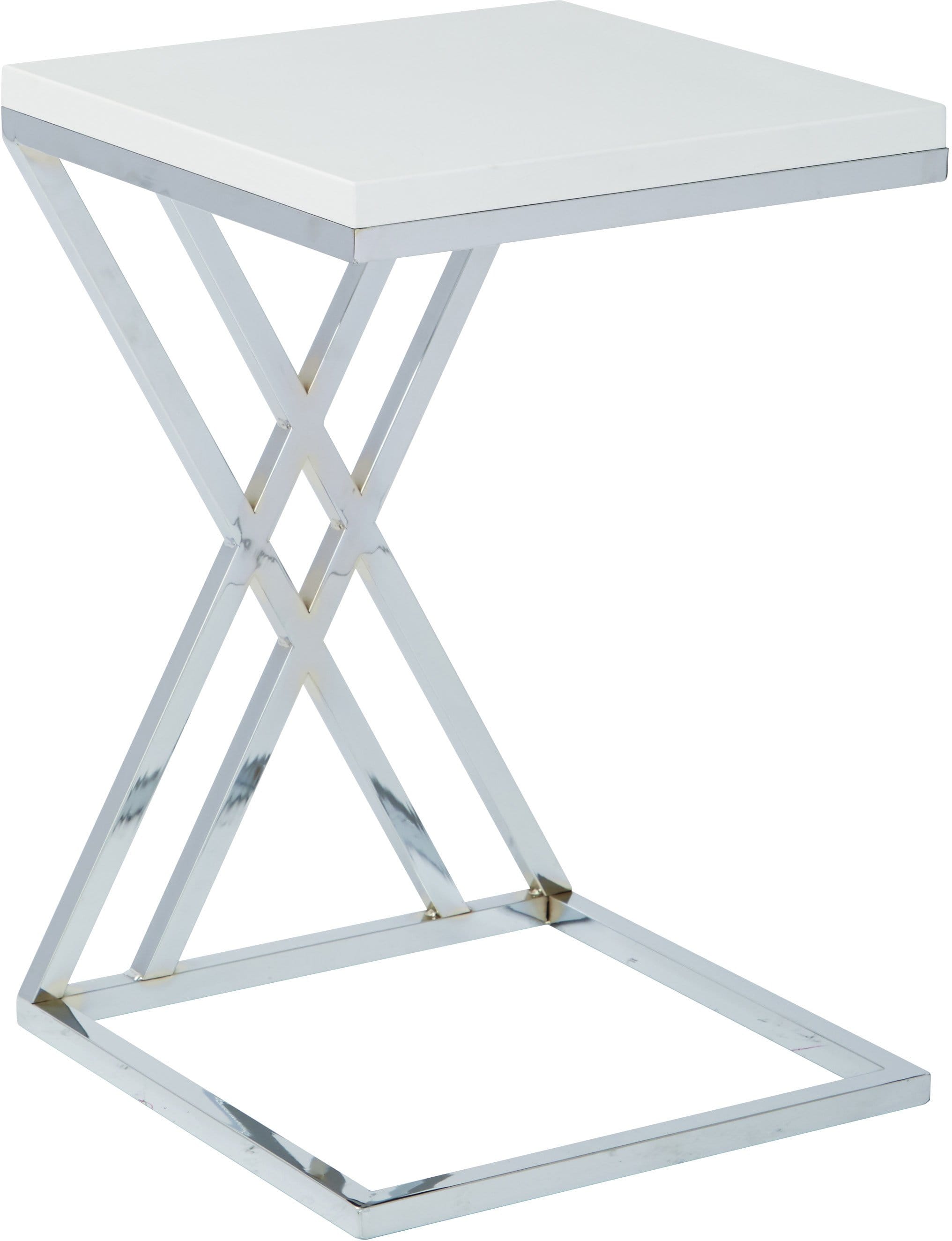 Office Star Ave Six Wall Street Side Table - Chrome & White Finish - Modern End Table for Living Room, Bedroom, or Office [WST16]