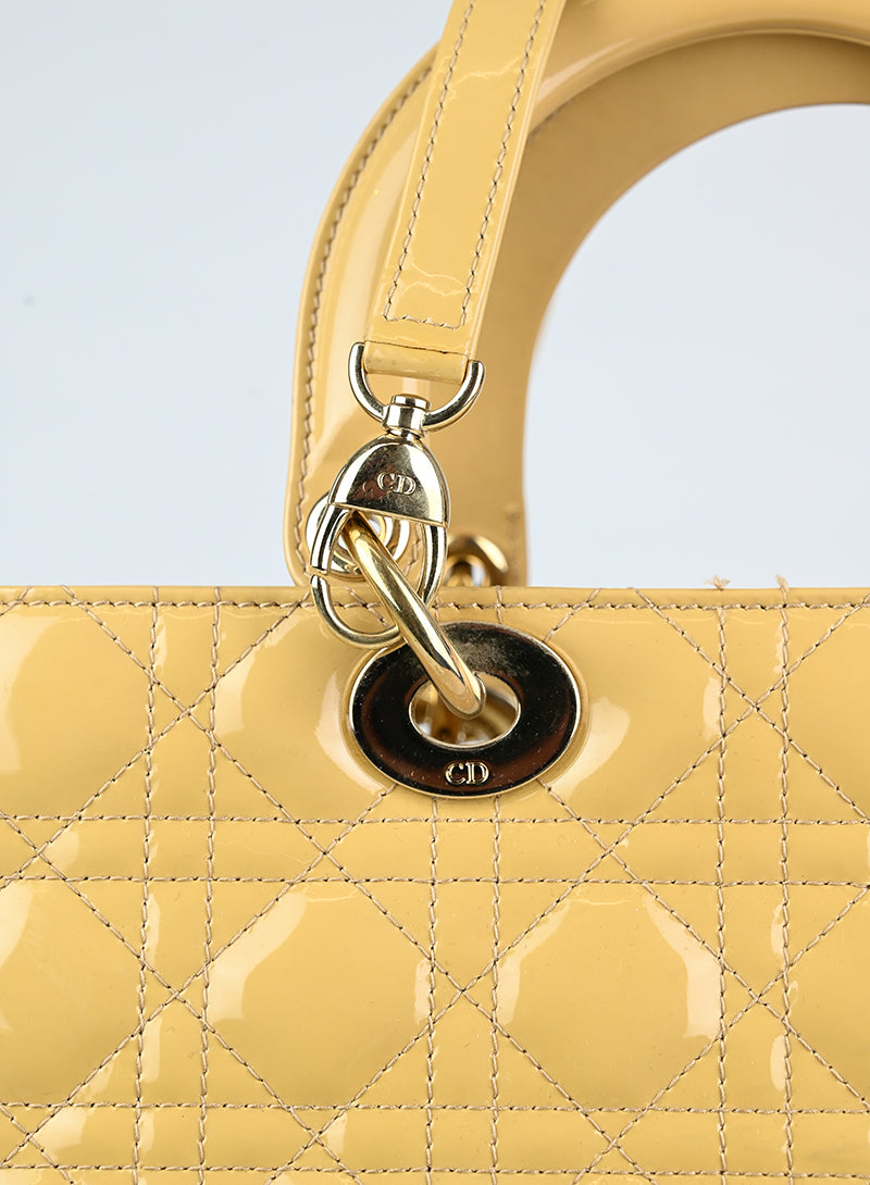 Dior Lady Dior Large Glossy Beige Leather Handbag - Luxury Designer Tote for Women, Perfect for Office, Party & Evening Events