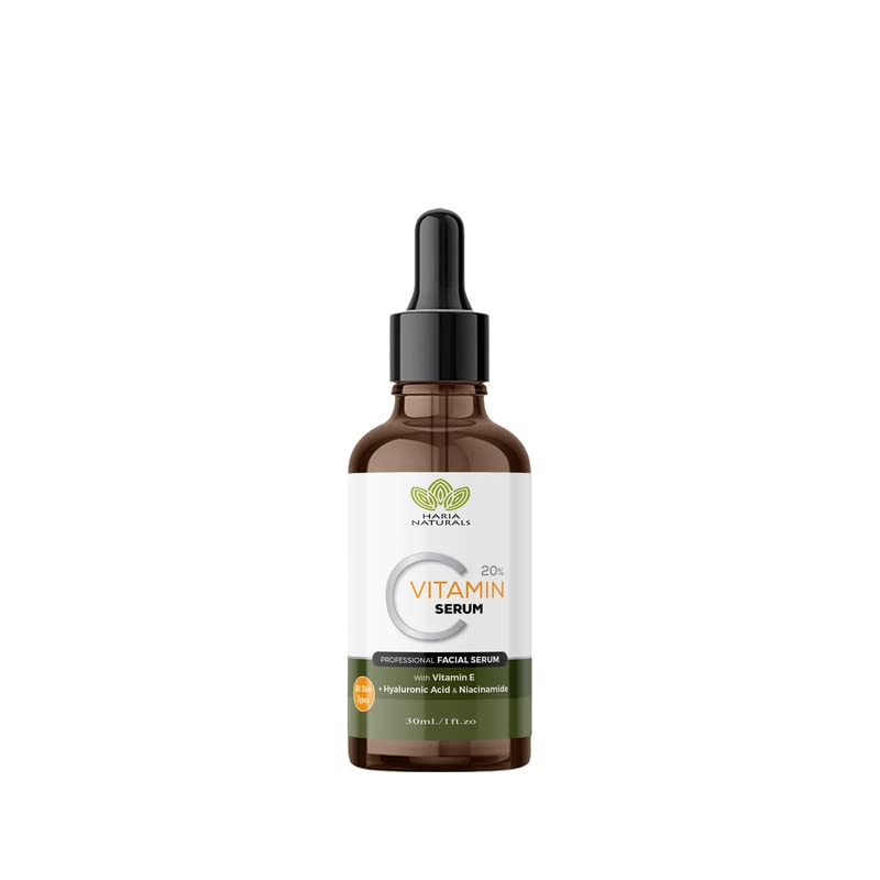 Haria Naturals Vitamin C Face Serum for Brightening Skin & Reducing Wrinkles - 30ml Anti-Aging Treatment for Clear, Glowing Complexion | Perfect for Daily Skincare Routine & Nighttime Use