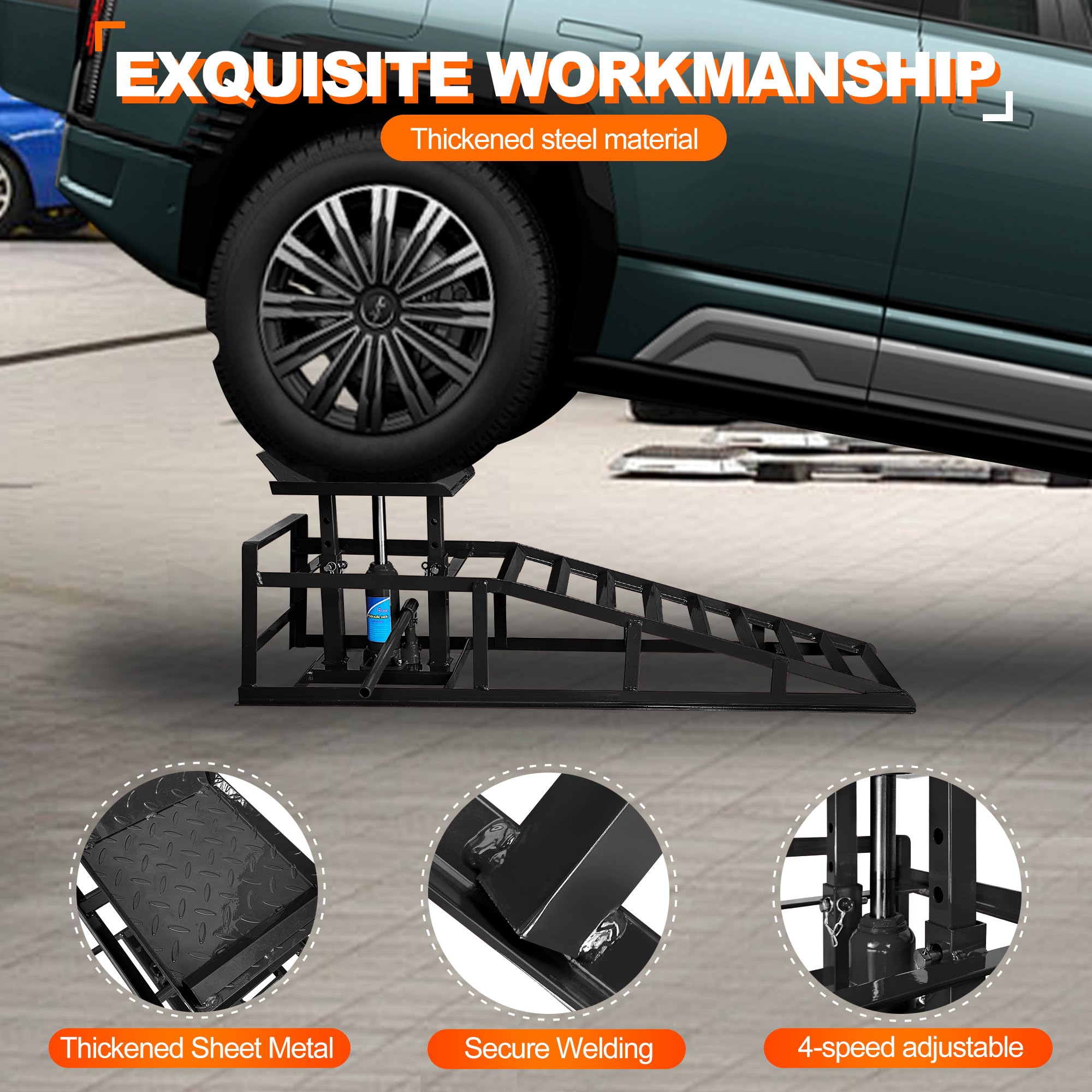 2 Pack Heavy Duty Hydraulic Car Ramps - 11050LBS (5 Ton) Capacity, 9