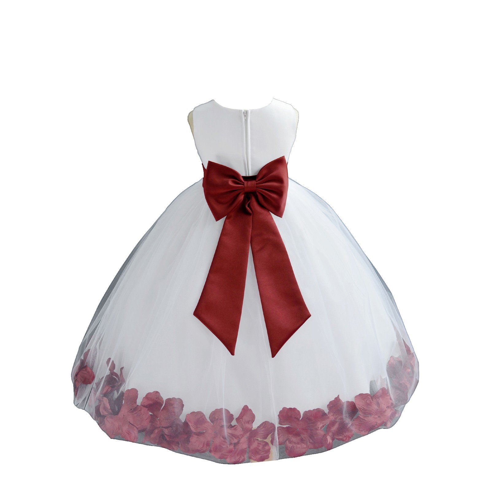 White Tulle Rose Petals Flower Girl Dress - Elegant Christening Gown for Weddings, Baptisms & Special Occasions | Style 302T (Size 14)