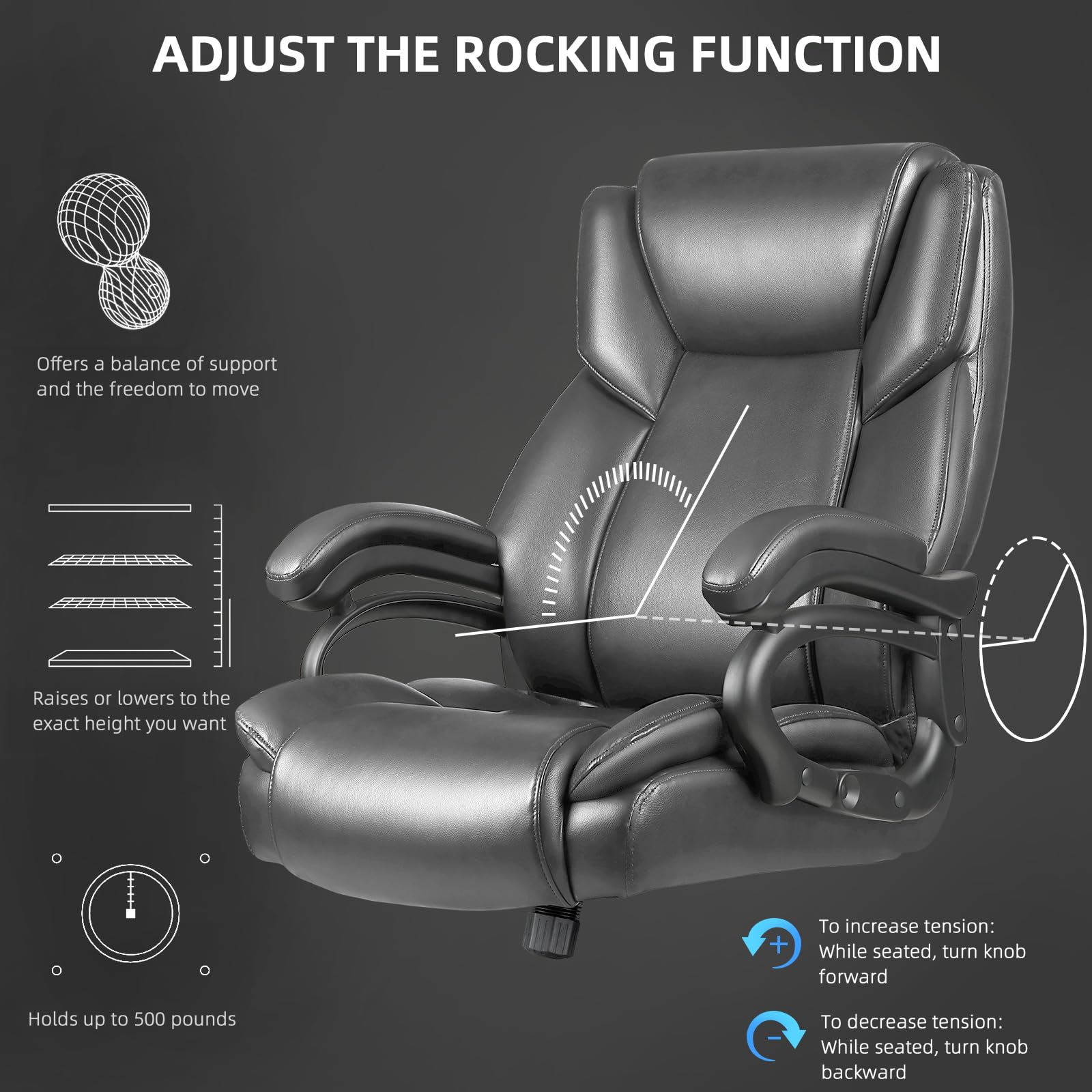VITESSE 500lbs Heavy Duty Ergonomic Office Chair for Big & Tall - High Back Executive Chair with Lumbar Support for Back Pain Relief, Quiet Rubber Wheels (Grey) - Perfect for Long Work Hours & Home Office