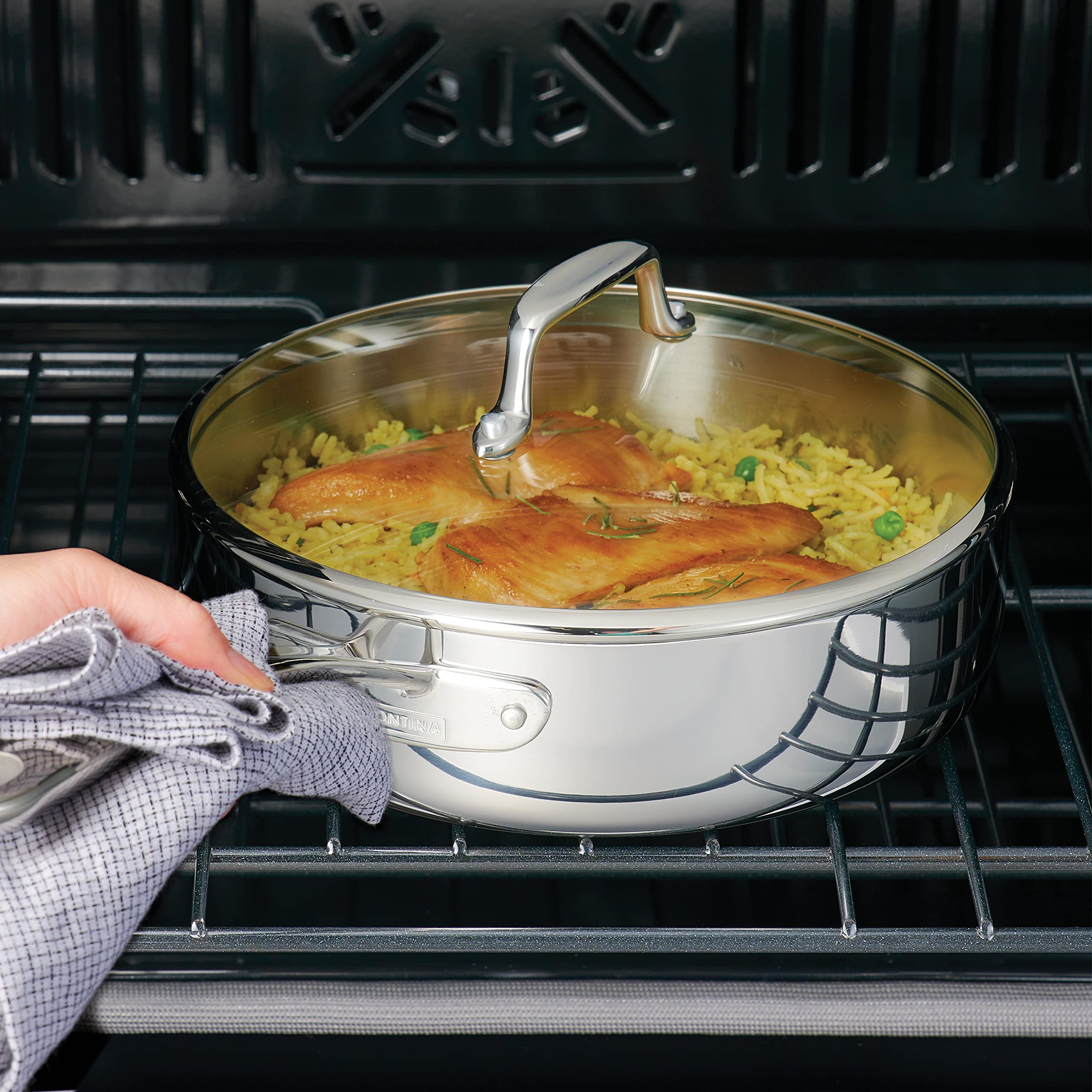 Tramontina Tri-Ply Clad Stainless Steel 3-Quart Saute Pan with Glass Lid - Induction Ready, Dishwasher Safe & NSF Certified Cookware - Perfect for Sautéing, Frying & Simmering - Made in Brazil