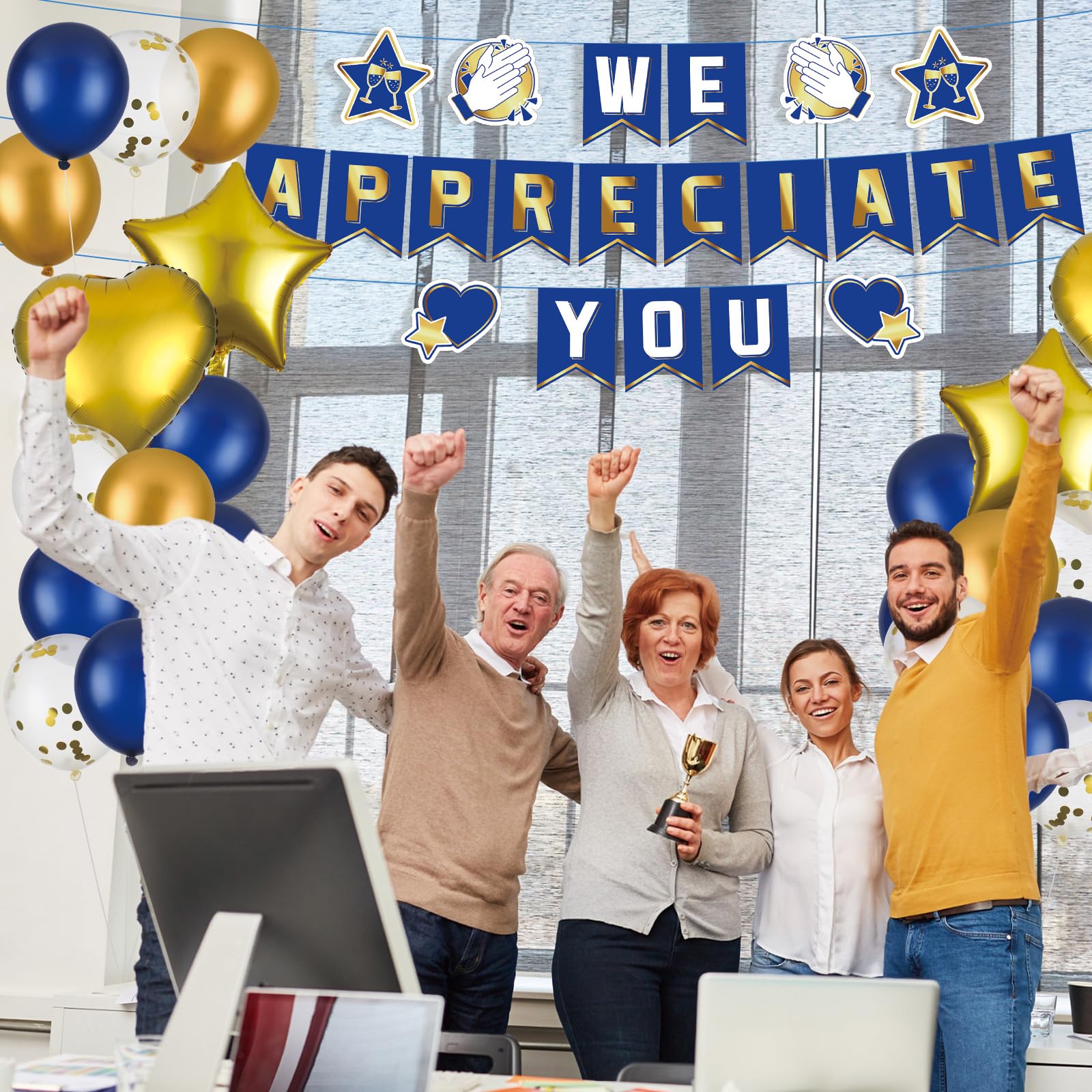 38PCS Employee Appreciation Decorations Set - Thank You Balloon Banner, Sign & Staff Appreciation Decorations for Teachers, Doctors, Nurses, Pastors - Blue & Gold Theme - Perfect for Office Parties, Thank You Week Events & Recognition Ceremonies