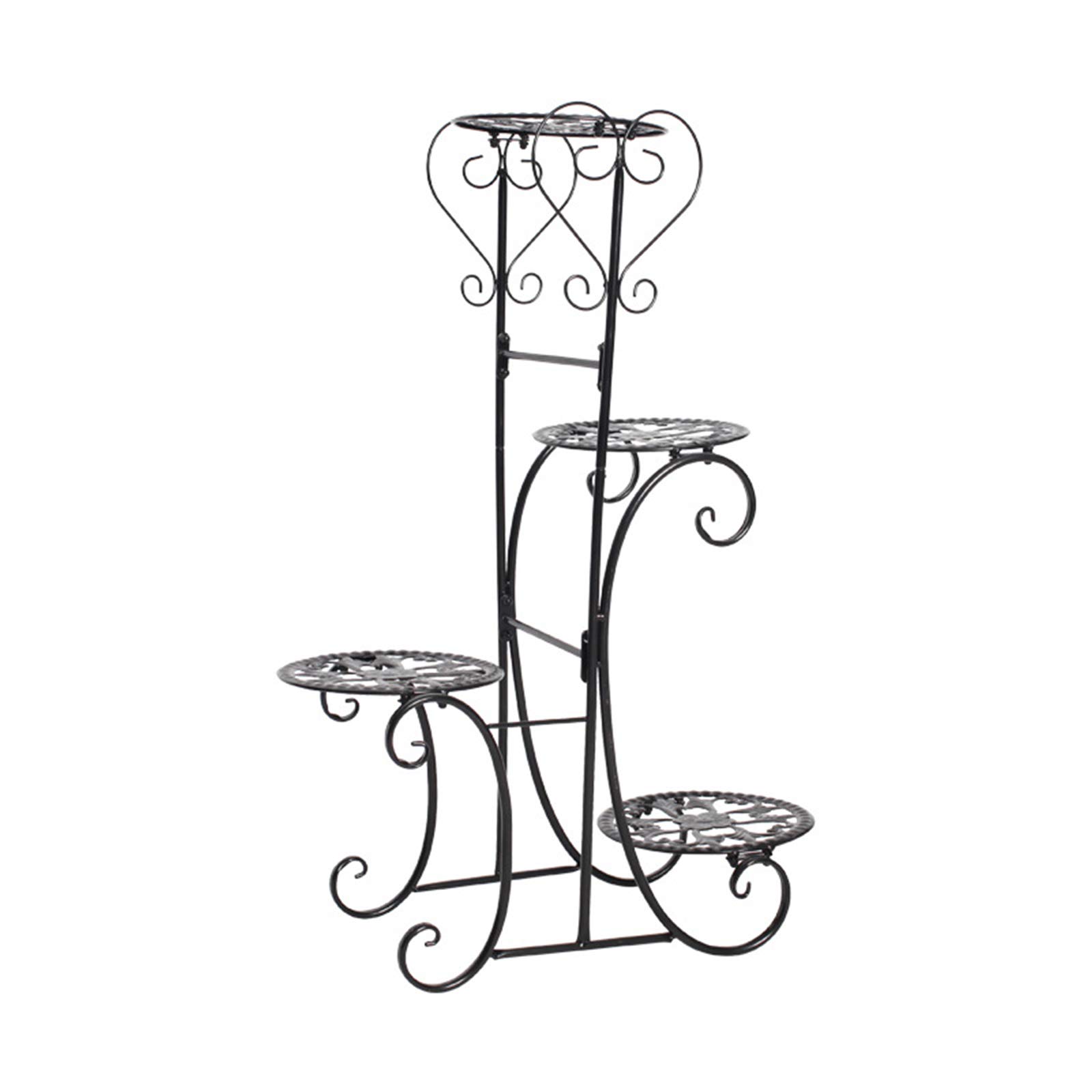 4 Tier Metal Plant Stand for Indoor & Outdoor Use - 31 Inch Tall Black Victorian Flower Pot Holder Shelf for Multiple Plants - Perfect for Patio, Garden, Living Room & Balcony Decor