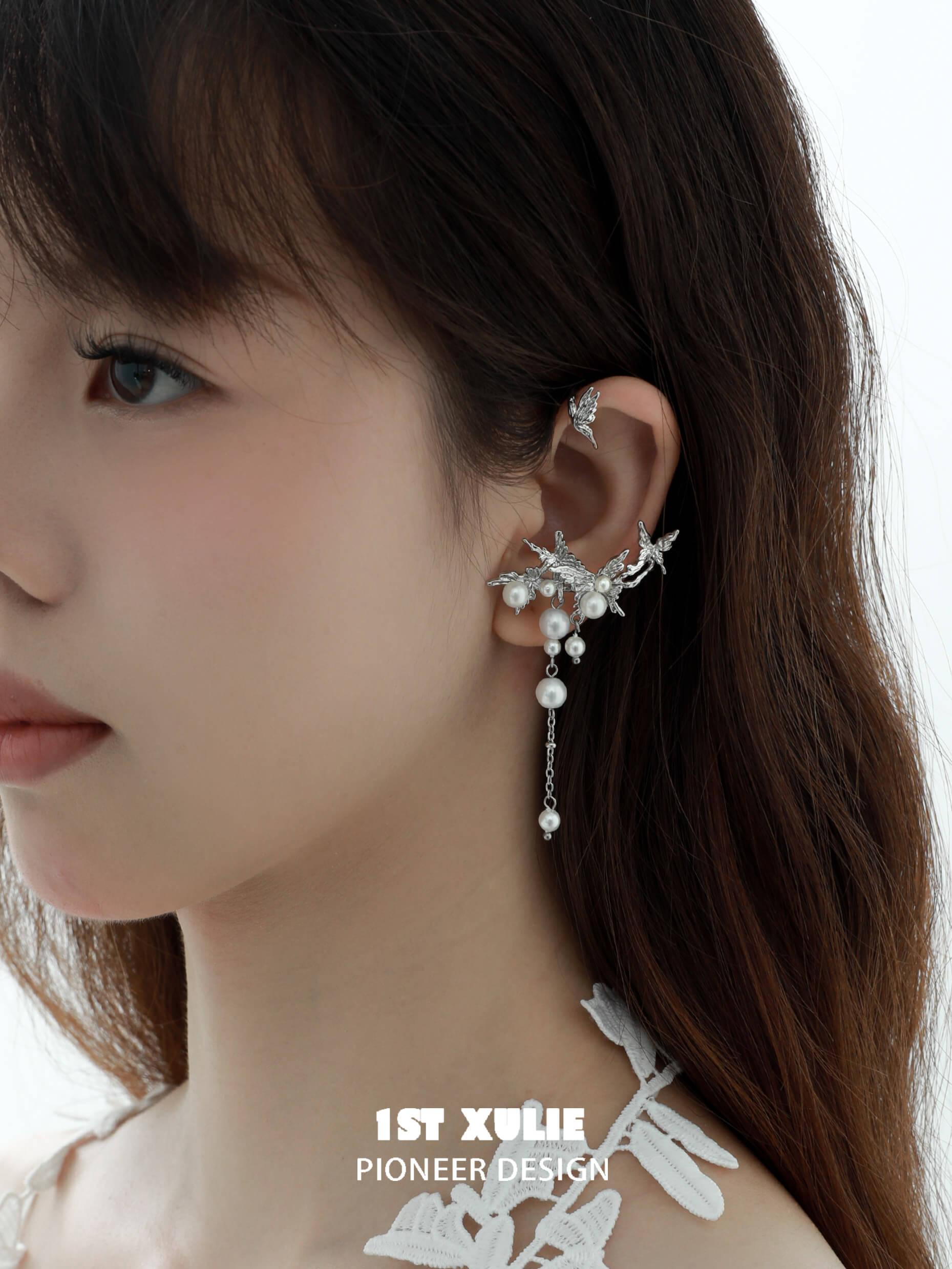 18K Gold Plated Butterfly Pearl Earrings for Women - Elegant Hook Ear Clips for Parties, Weddings & Special Occasions