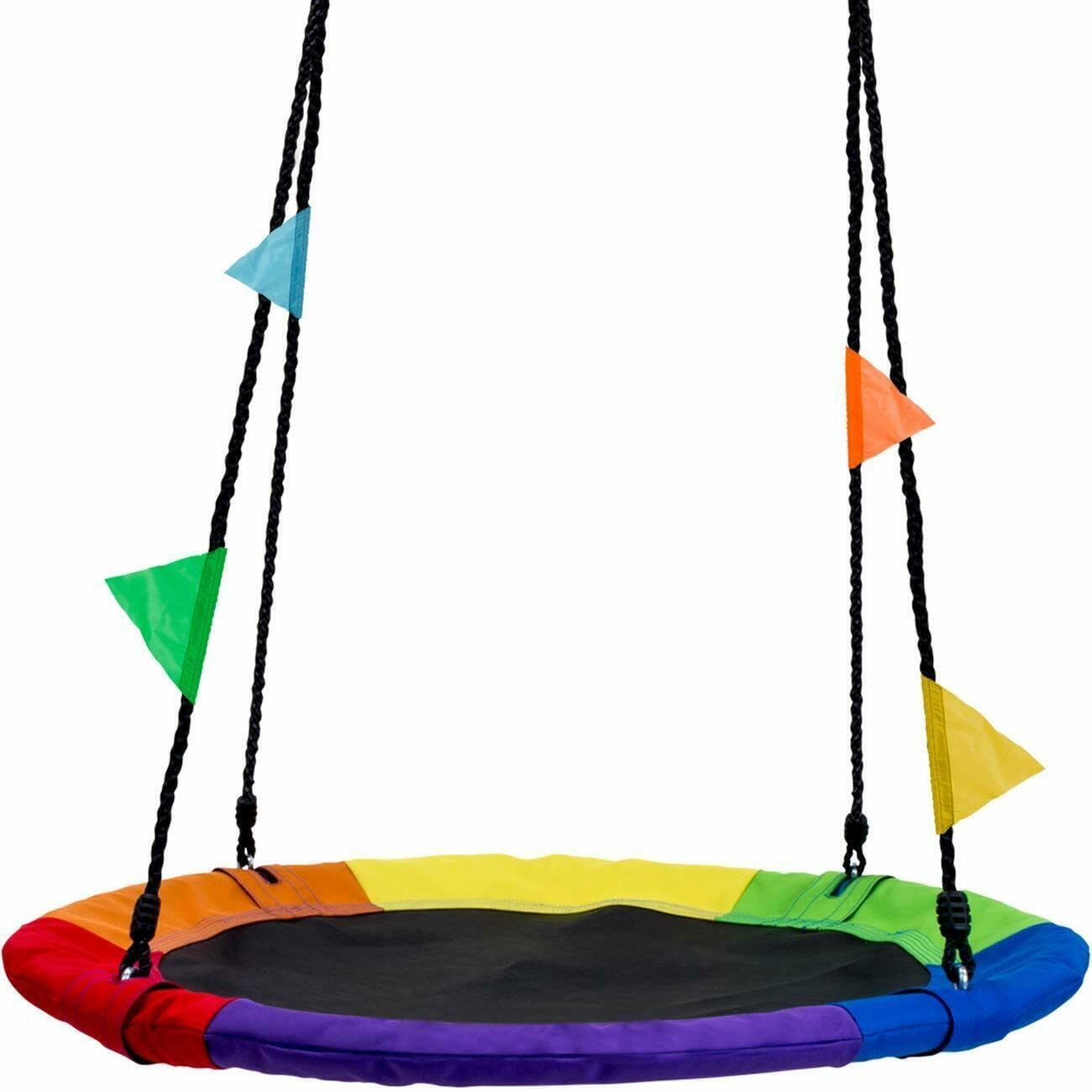 40-inch Multi-Color Rainbow Tree Swing for Kids - Indoor/Outdoor Saucer Swing with Round Mat - Perfect for Backyard Play, Nursery Decor & Sensory Playtime