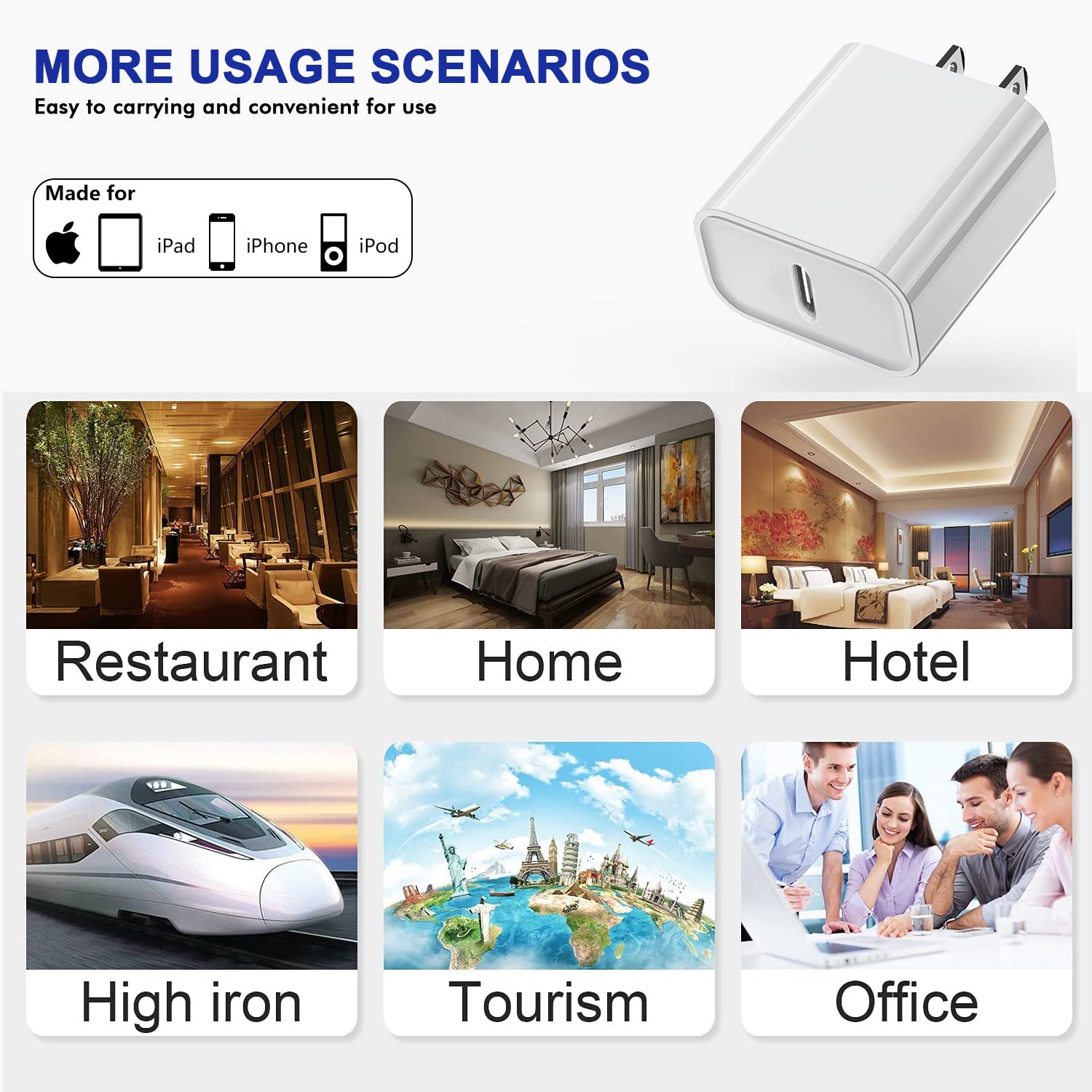 3-Pack 20W USB C Fast Charger Block for iPhone 16/15/14/13/12 & iPad Pro/Air/Mini - PD Power Delivery Adapter Plug with Quick Charging - Perfect for Home, Office & Travel