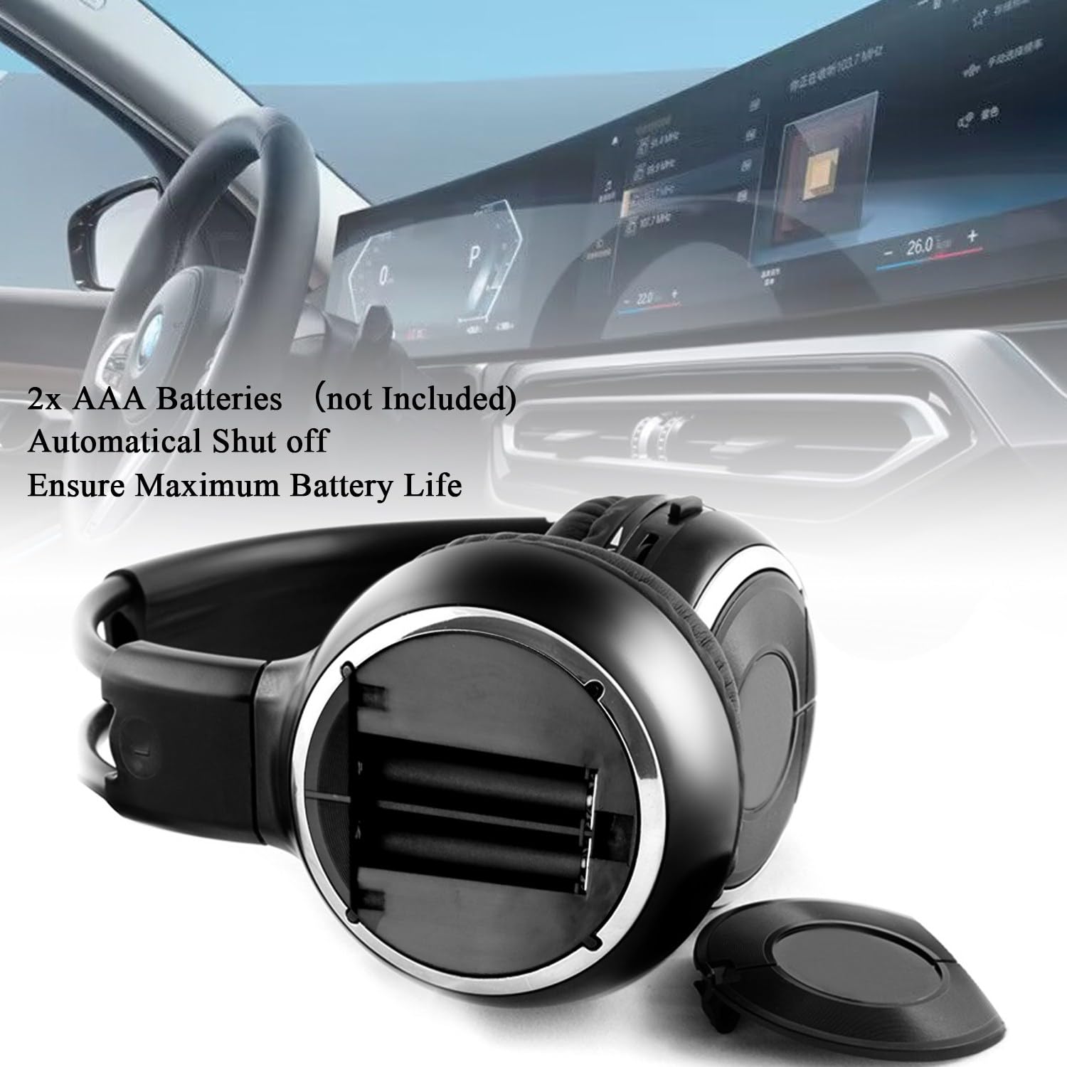 Universal 2 Channel IR Foldable Wireless Headphones for Kids - Infrared Headset for Car DVD Video & Entertainment System (2 Pack) - Perfect for Road Trips, Airplane Travel and Home Movie Nights