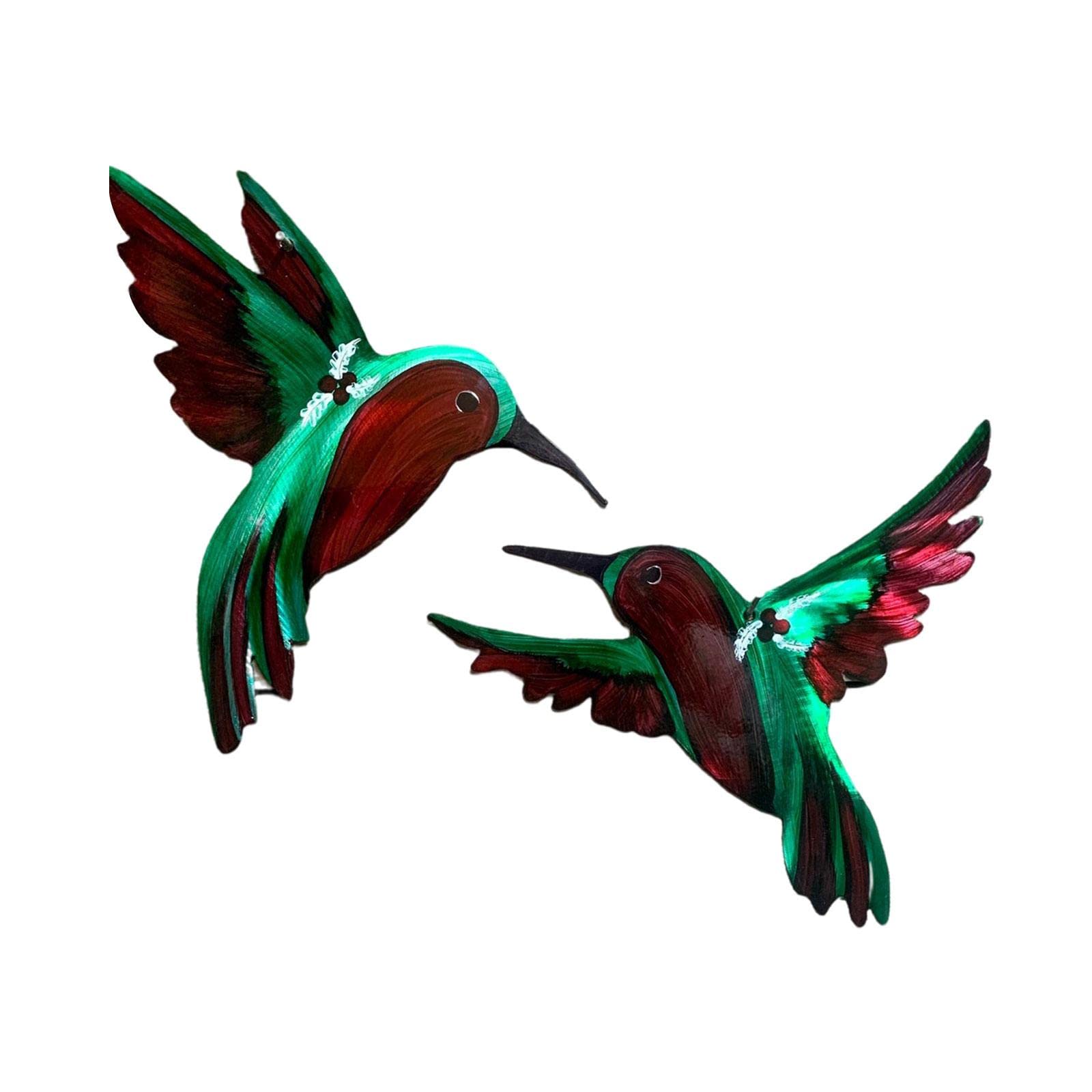 Handmade Hummingbird Wall Decor - 2 Green & Red Bird Hanging Ornaments for Backyard, Patio, Kitchen - Perfect for Outdoor Garden Decor & Indoor Home Accents