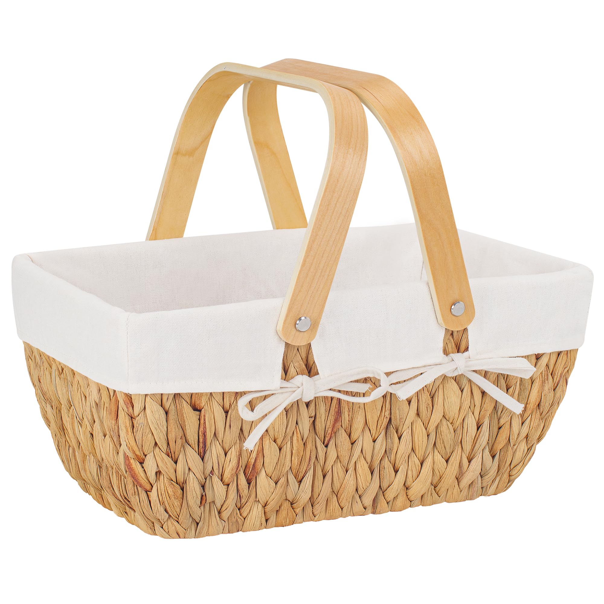 StorageWorks Wicker Basket with Handles - Handwoven Seagrass Picnic Basket for Camping, Outdoor, Beach & Picnics | Wedding & Easter Decorative Basket with Liner | Perfect for Home Storage, Gift Giving & Party Decor