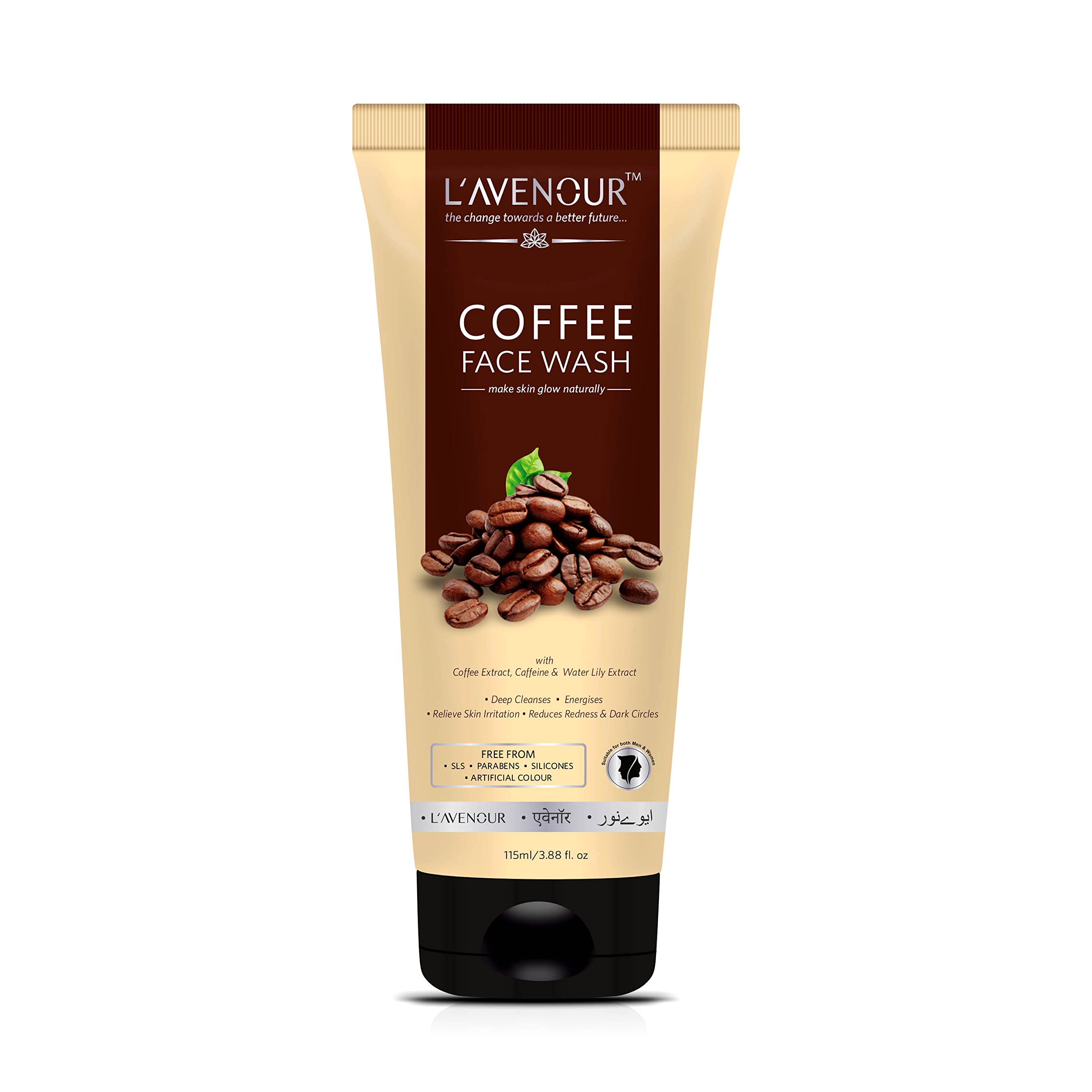 L'avenour Deep Cleansing Coffee Face Wash - Reduces Redness & Dark Circles, 115ml - Gentle Exfoliating Facial Cleanser for Acne-Prone & Sensitive Skin - Perfect for Morning & Night Skincare Routine