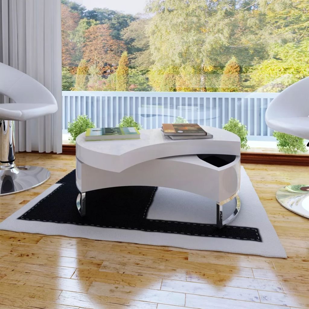 Adjustable Shape Coffee Table - High Gloss White Finish Modern Living Room Furniture for Small Spaces & Home Decor