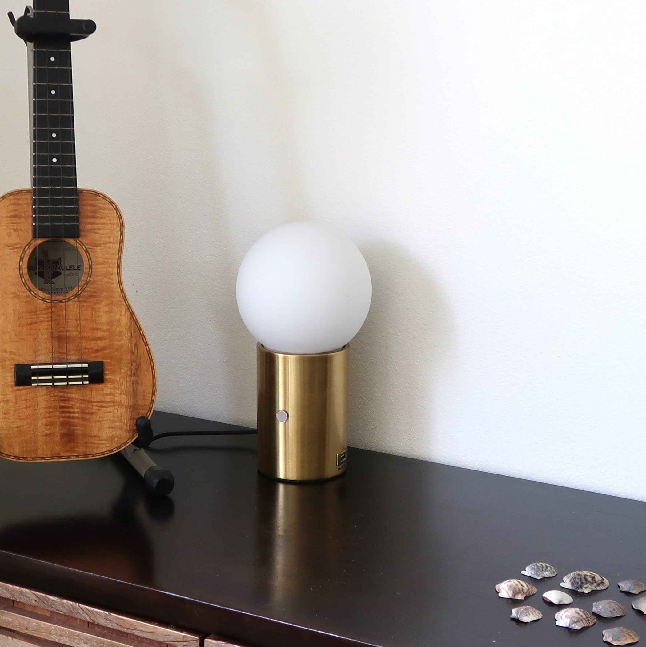 Brightech Kai LED Table Lamp with USB Port - Modern Desk Lamp for Bedroom, Living Room & Office - Adjustable Brightness, Brass Finish - Perfect for Reading, Working & Ambient Lighting